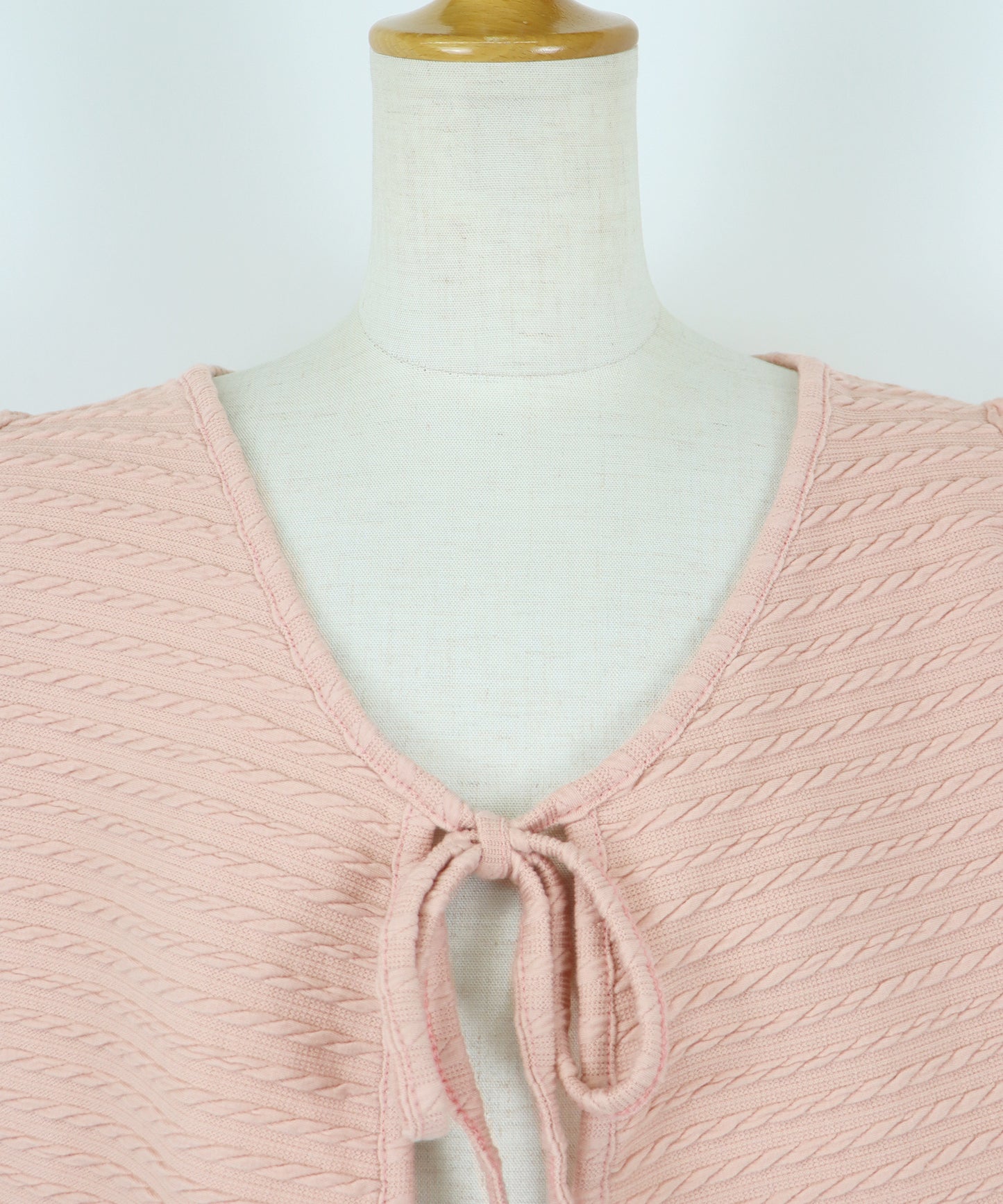 【SALE】半袖ケーブル柄リボンカーディガン