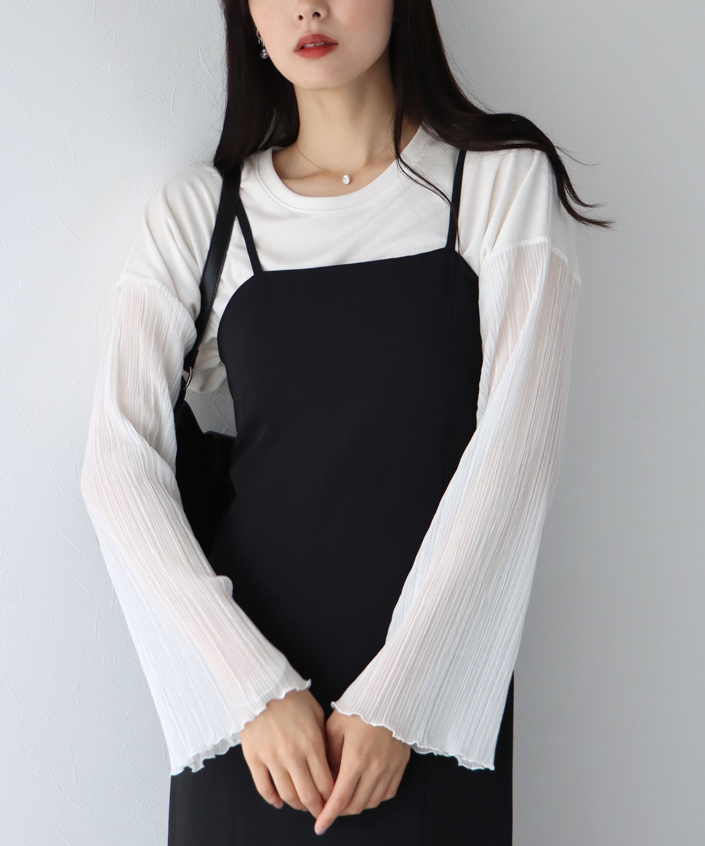 【SALE】袖プリーツ切替トップス【ゆうパケット】