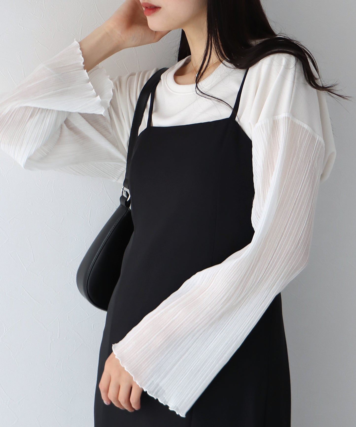 【SALE】袖プリーツ切替トップス【ゆうパケット】