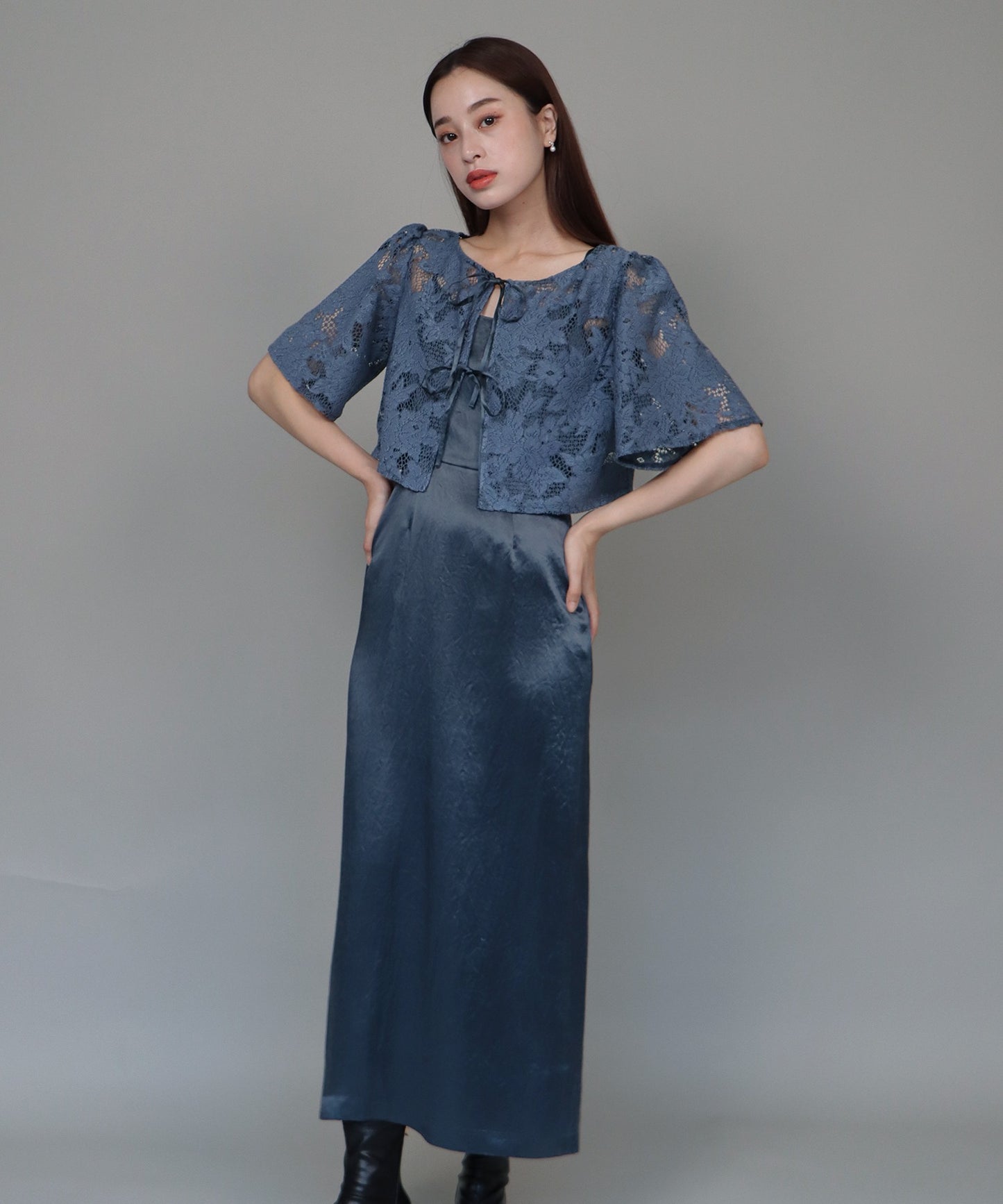 【SALE】日本製 レースボレロ+キャミソールワンピースドレス