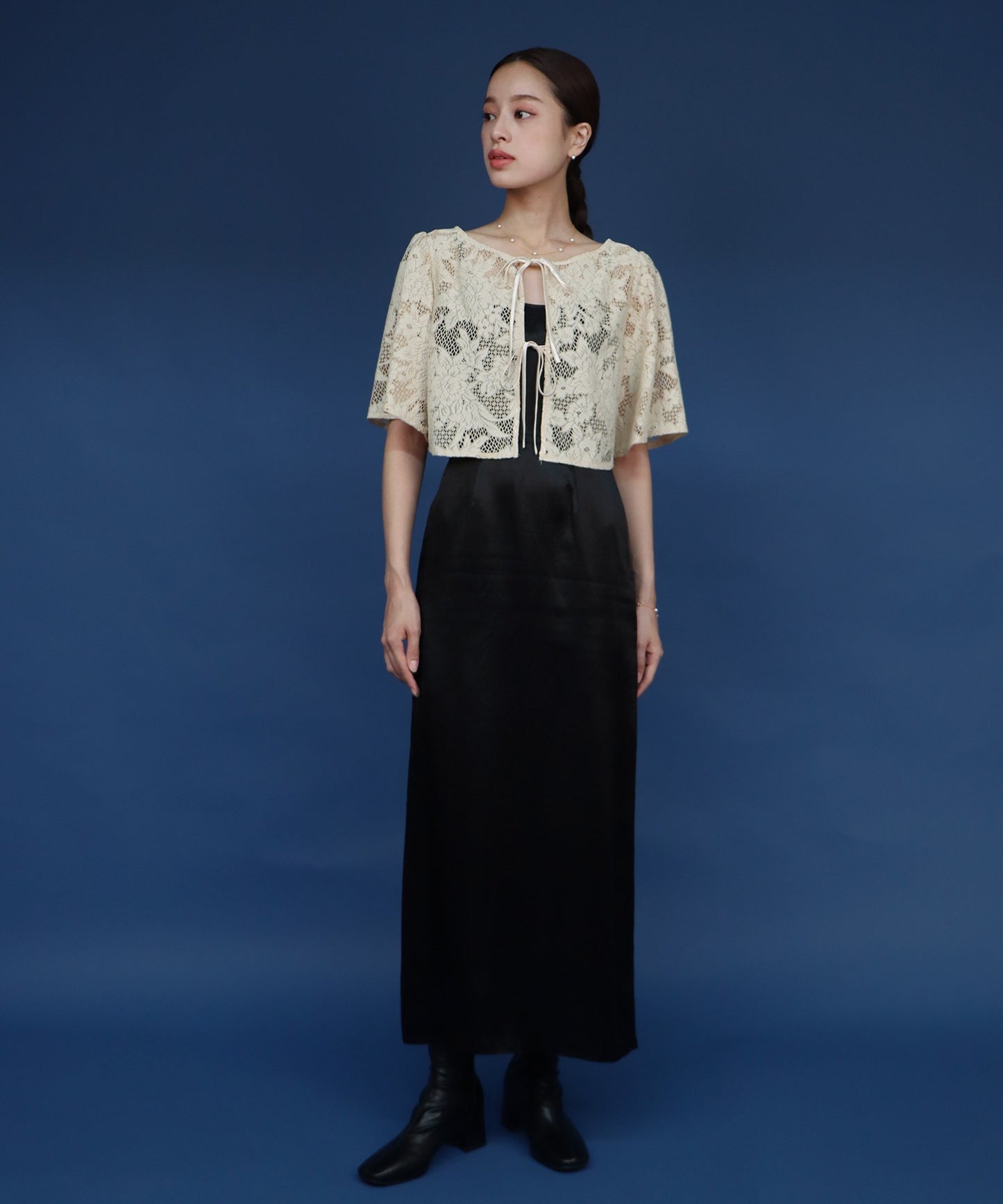 【SALE】日本製 レースボレロ+キャミソールワンピースドレス