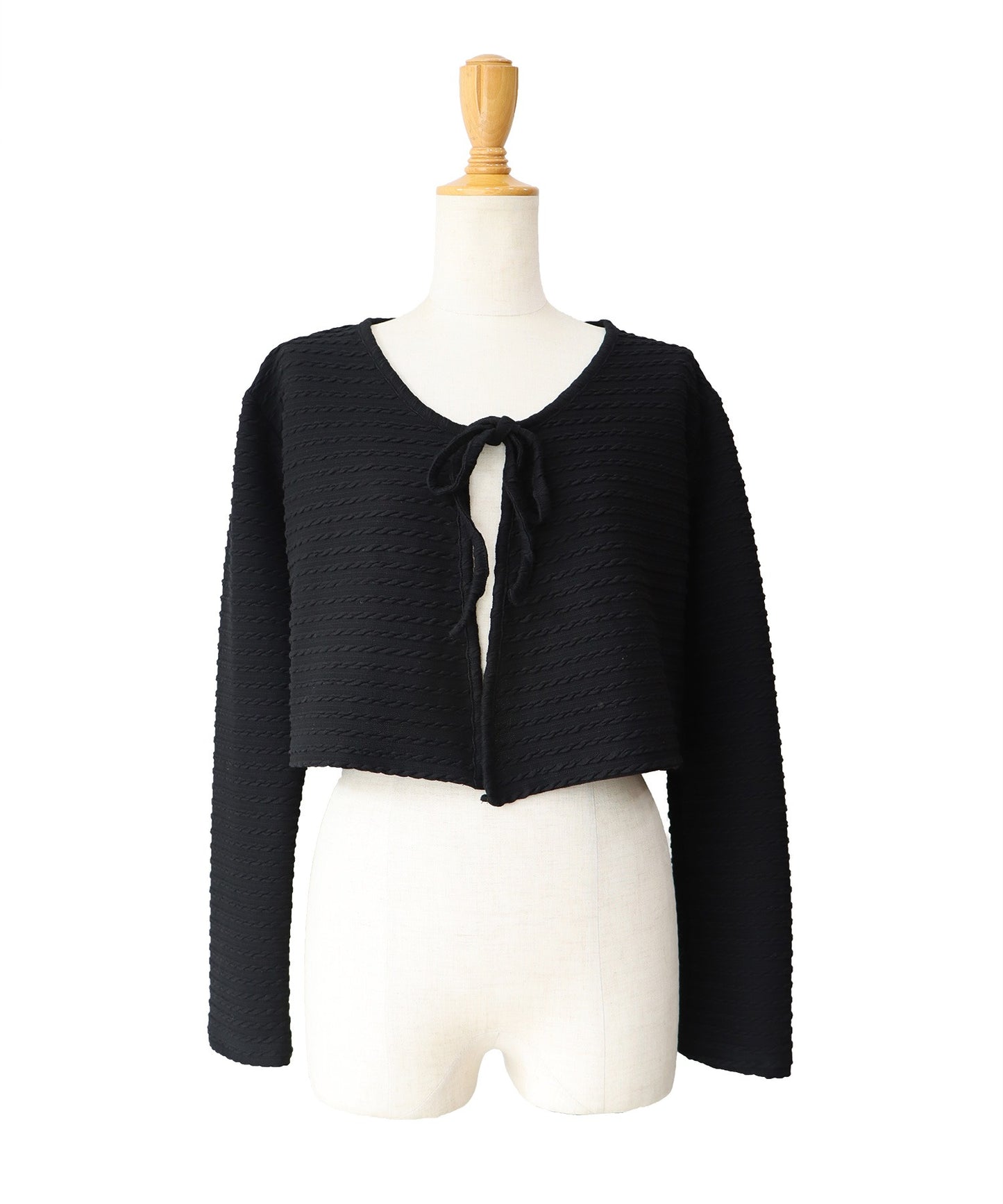 케이블 무늬 리본 가디건