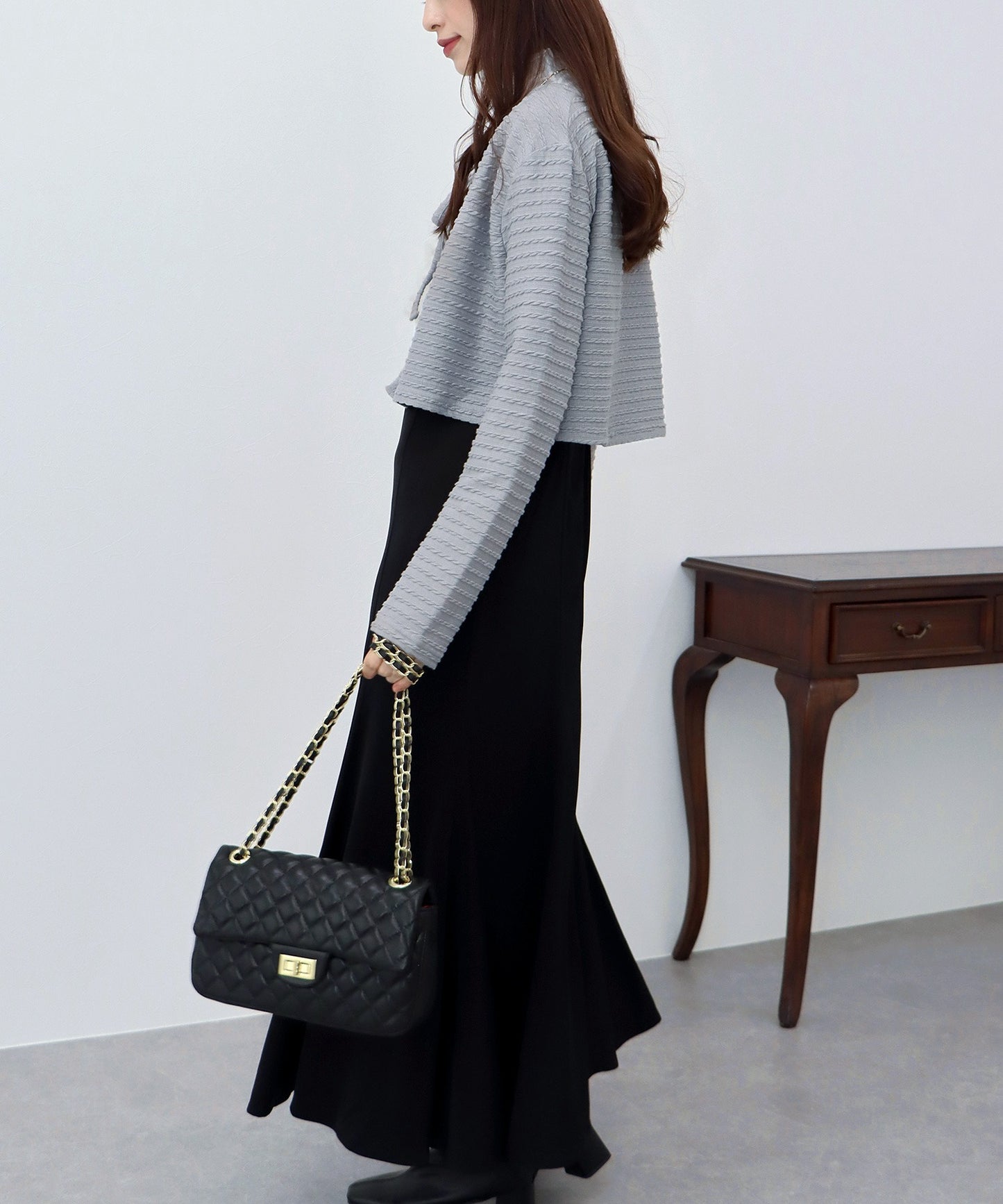 케이블 무늬 리본 가디건