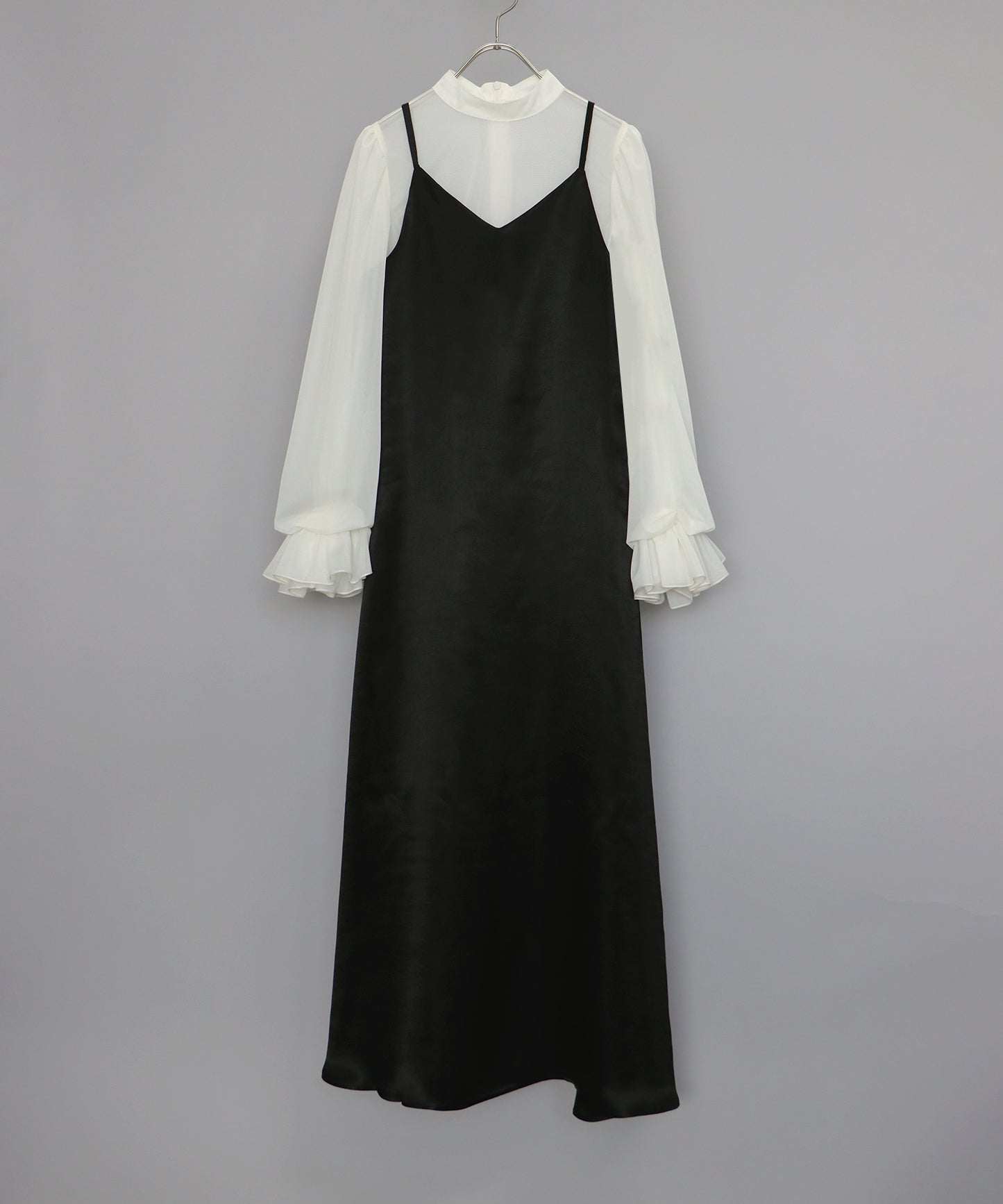 【SALE】日本製 配色シースルードッキングキャミワンピースドレス