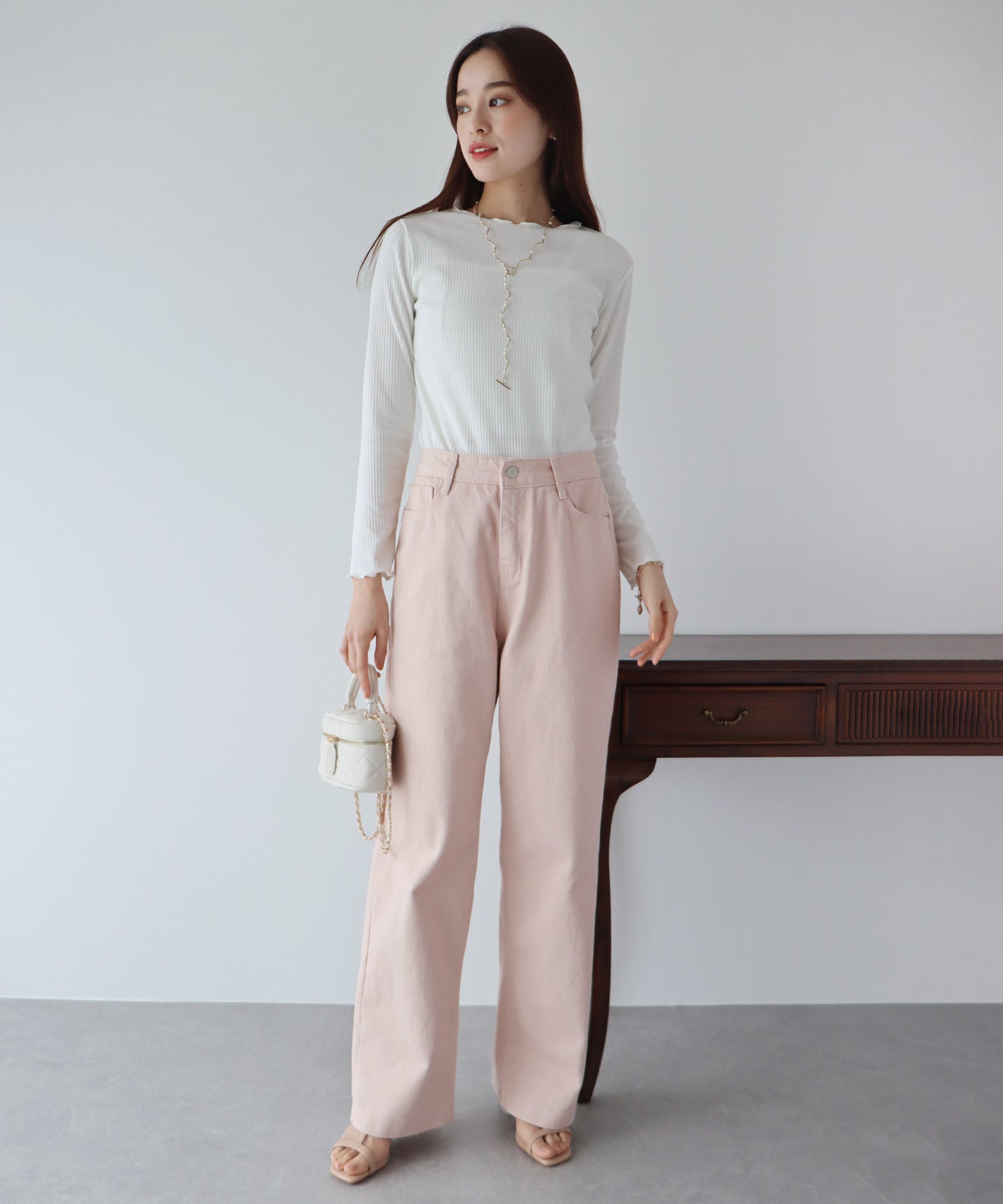 하이 웨스트 스트레이트 데님 팬츠