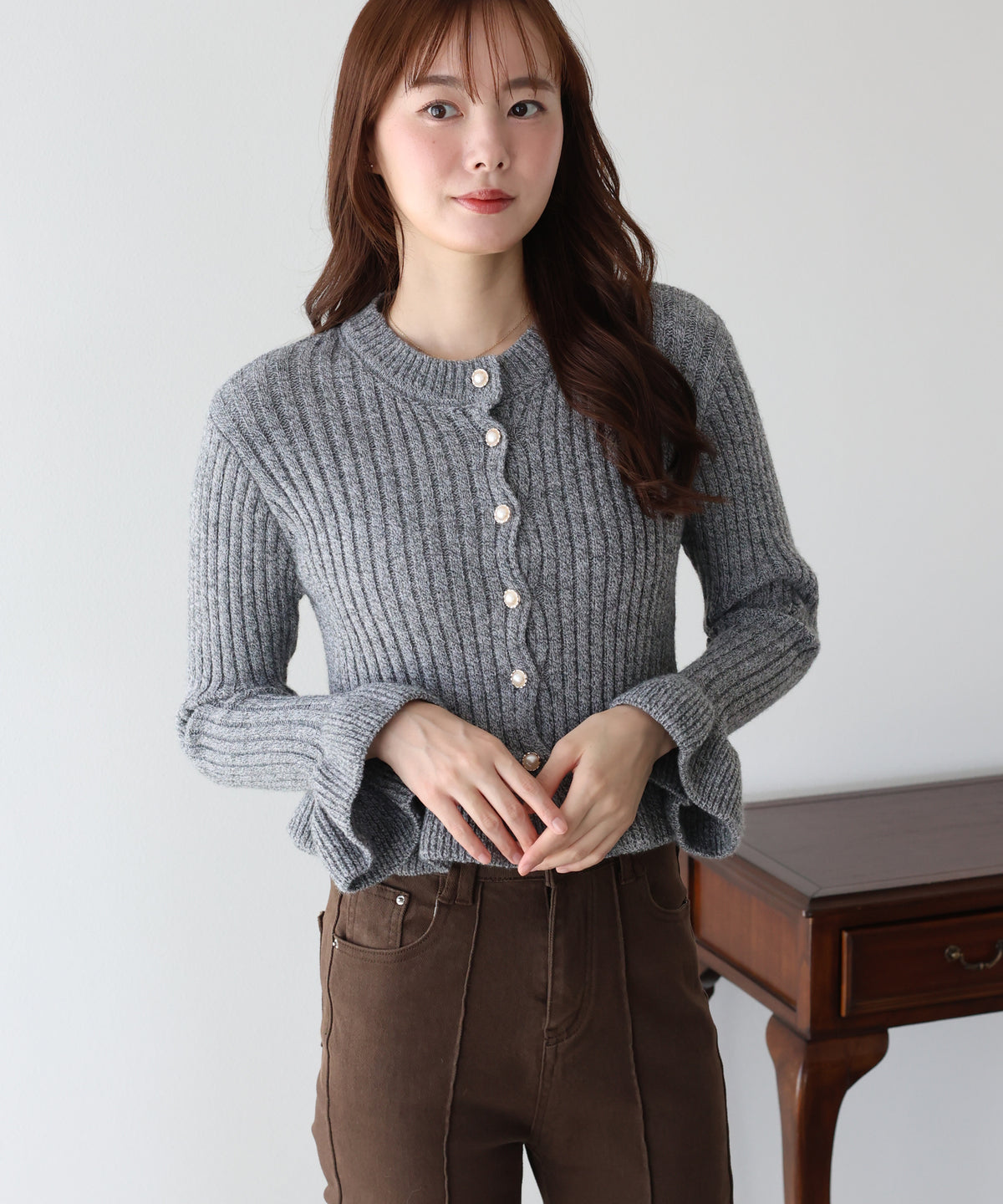 【早割5％OFF】ペプラムメランジカーディガン