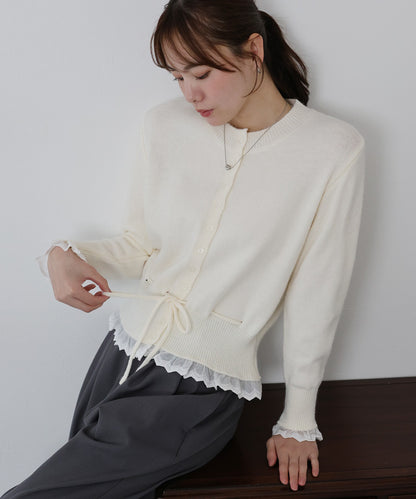 【早割5％OFF】レースドッキングニットカーディガン