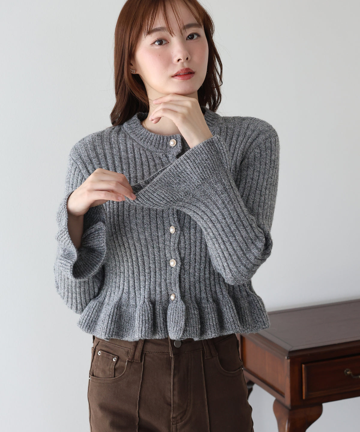【早割5％OFF】ペプラムメランジカーディガン