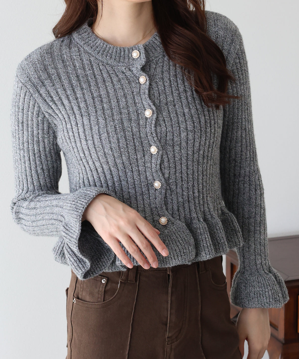 【早割5％OFF】ペプラムメランジカーディガン