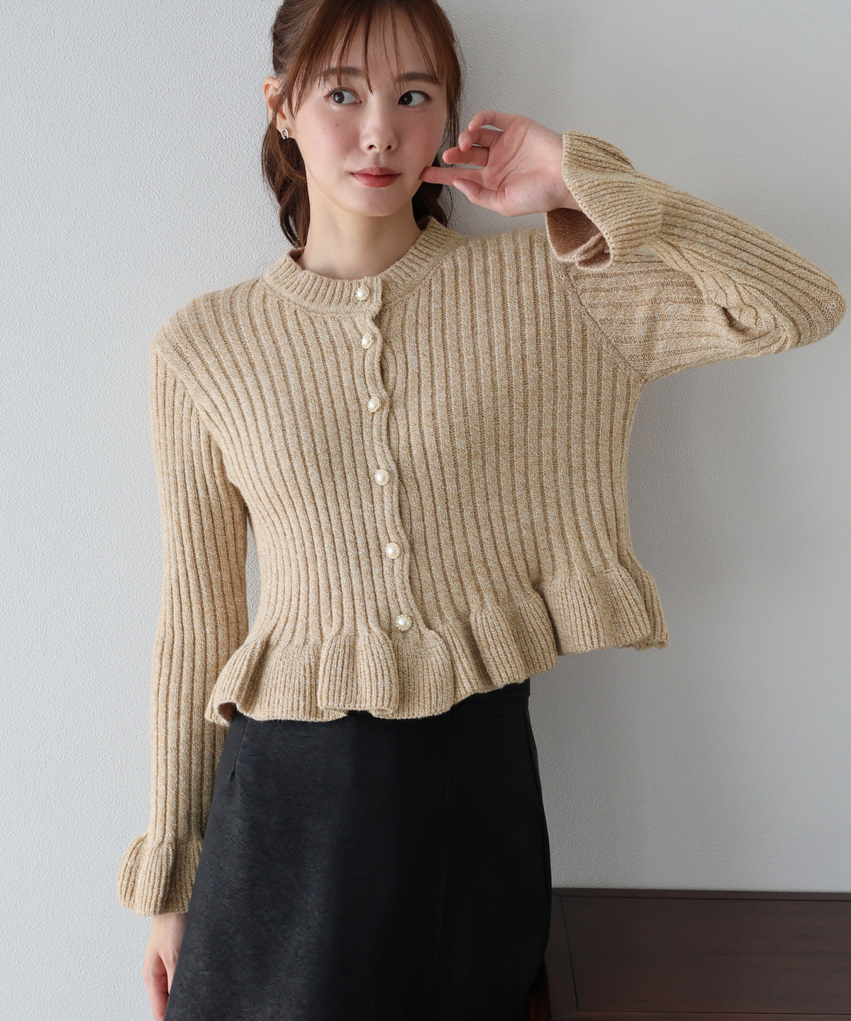 【早割5％OFF】ペプラムメランジカーディガン
