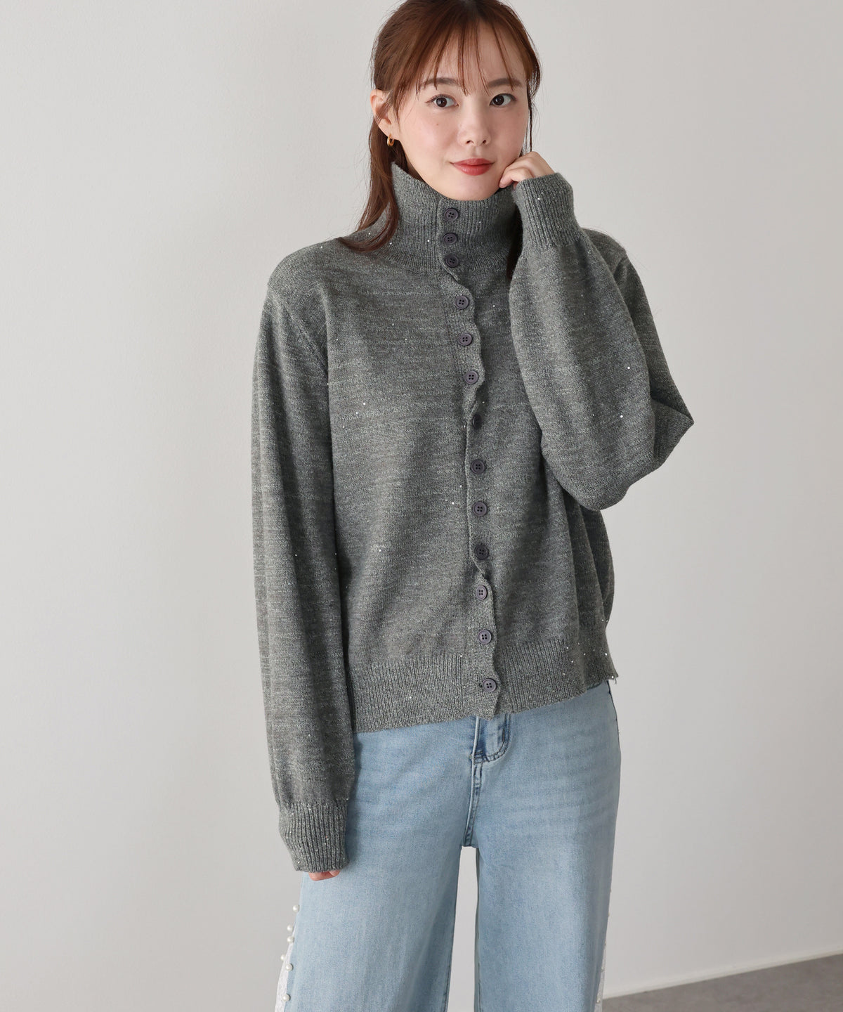 【早割5％OFF】ハイネックスパンコールニット