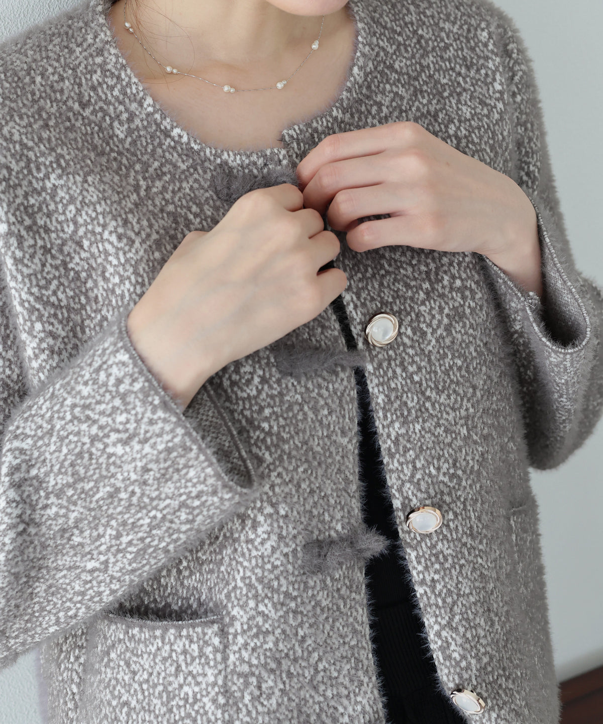 【早割5％OFF】ループボタンシャギーニットジャケット