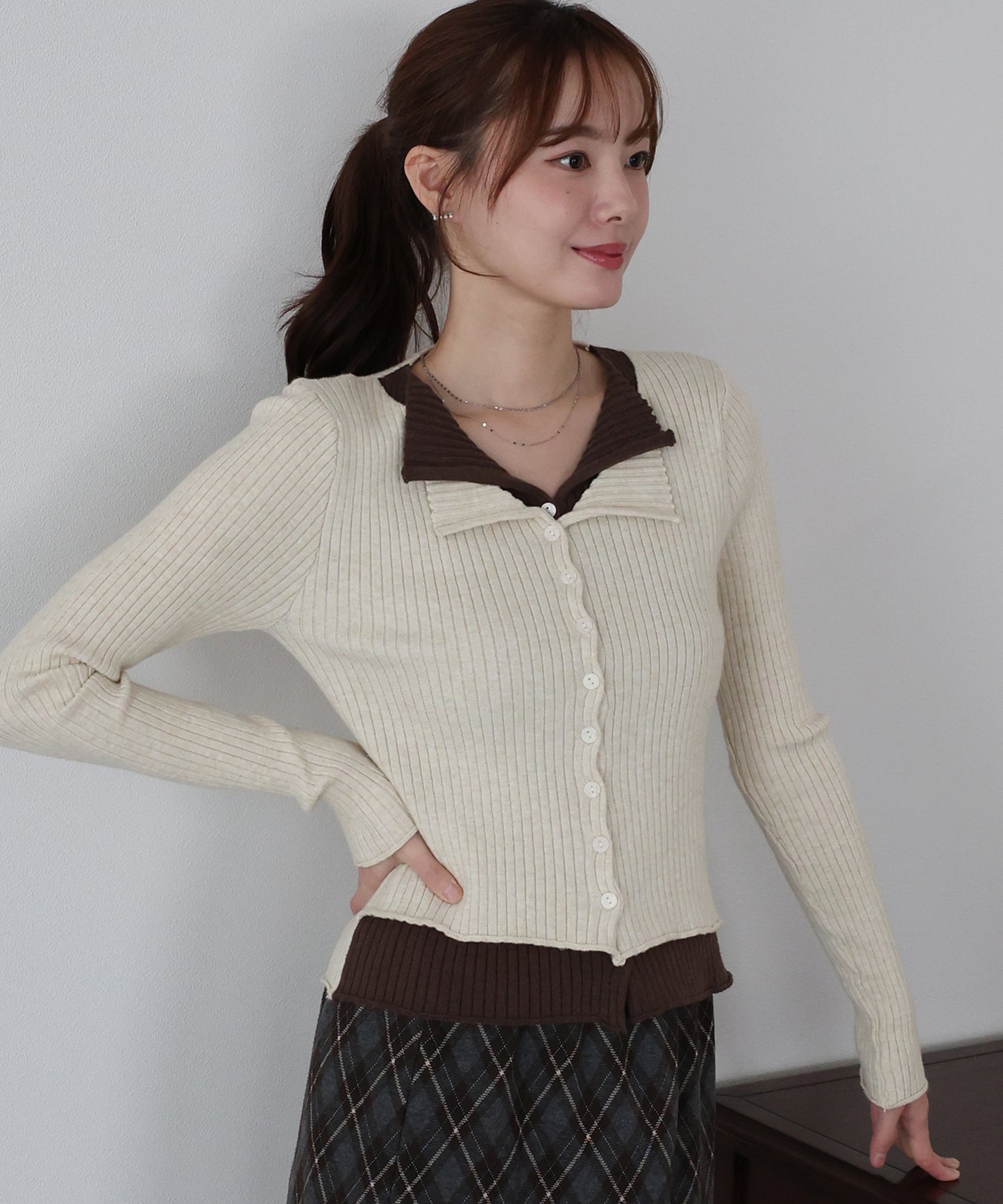 バイカラーレイヤードカーディガン