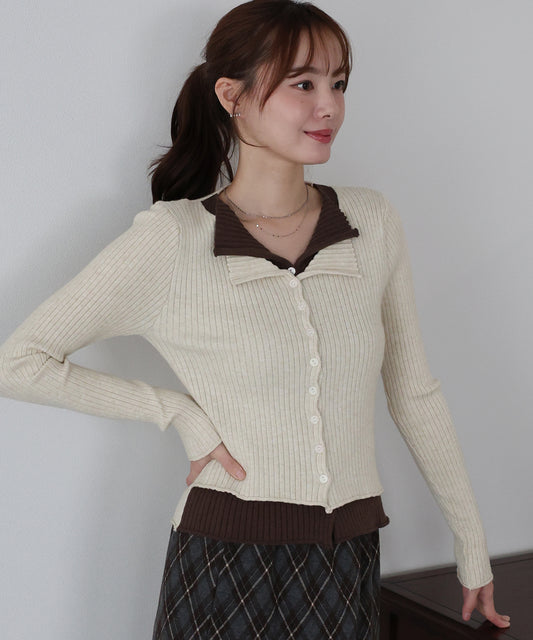 バイカラーレイヤードカーディガン