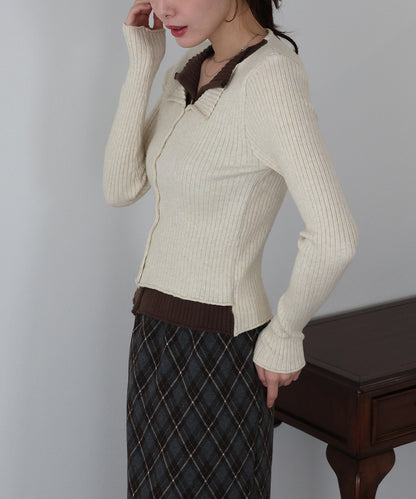 バイカラーレイヤードカーディガン