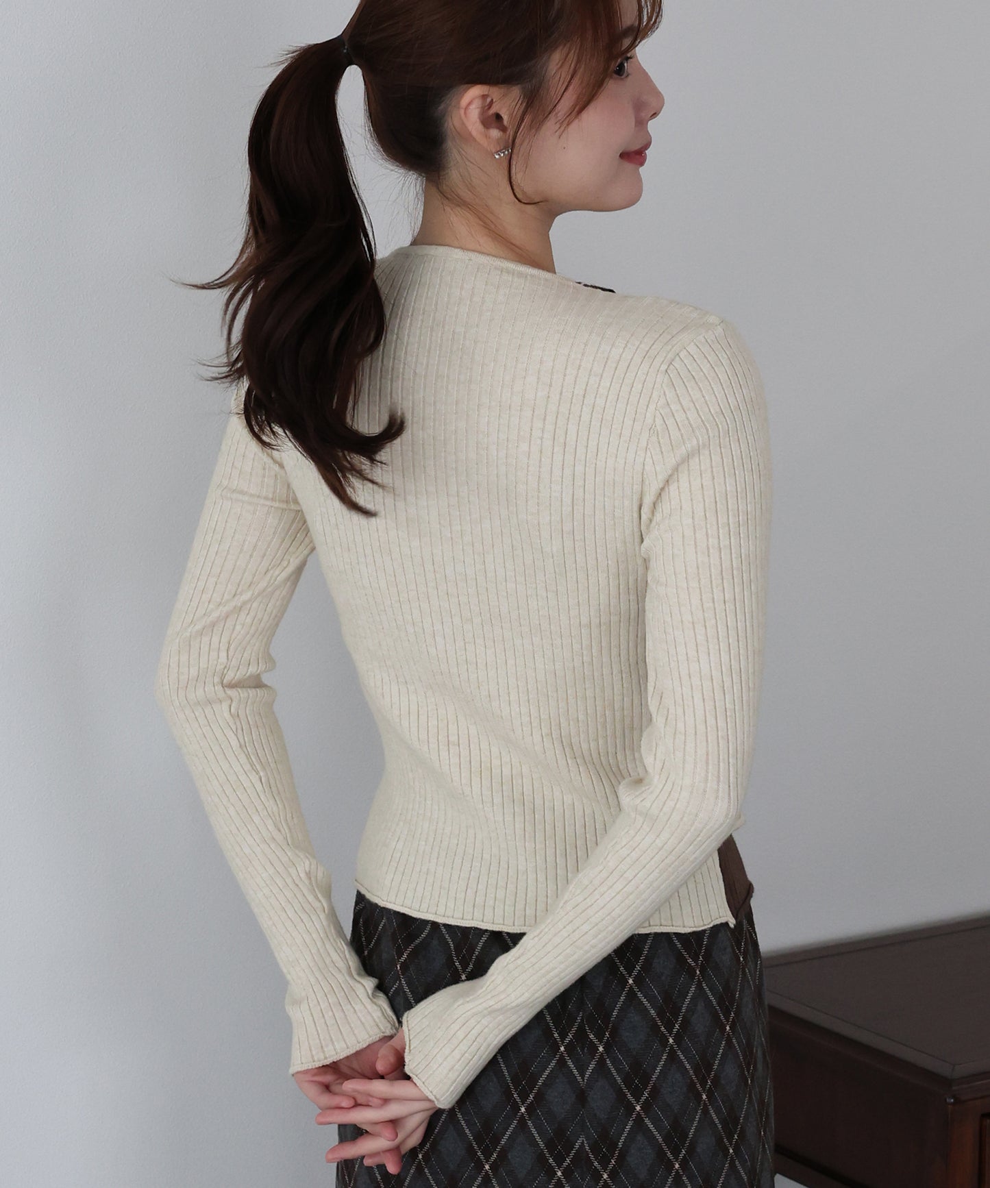 バイカラーレイヤードカーディガン