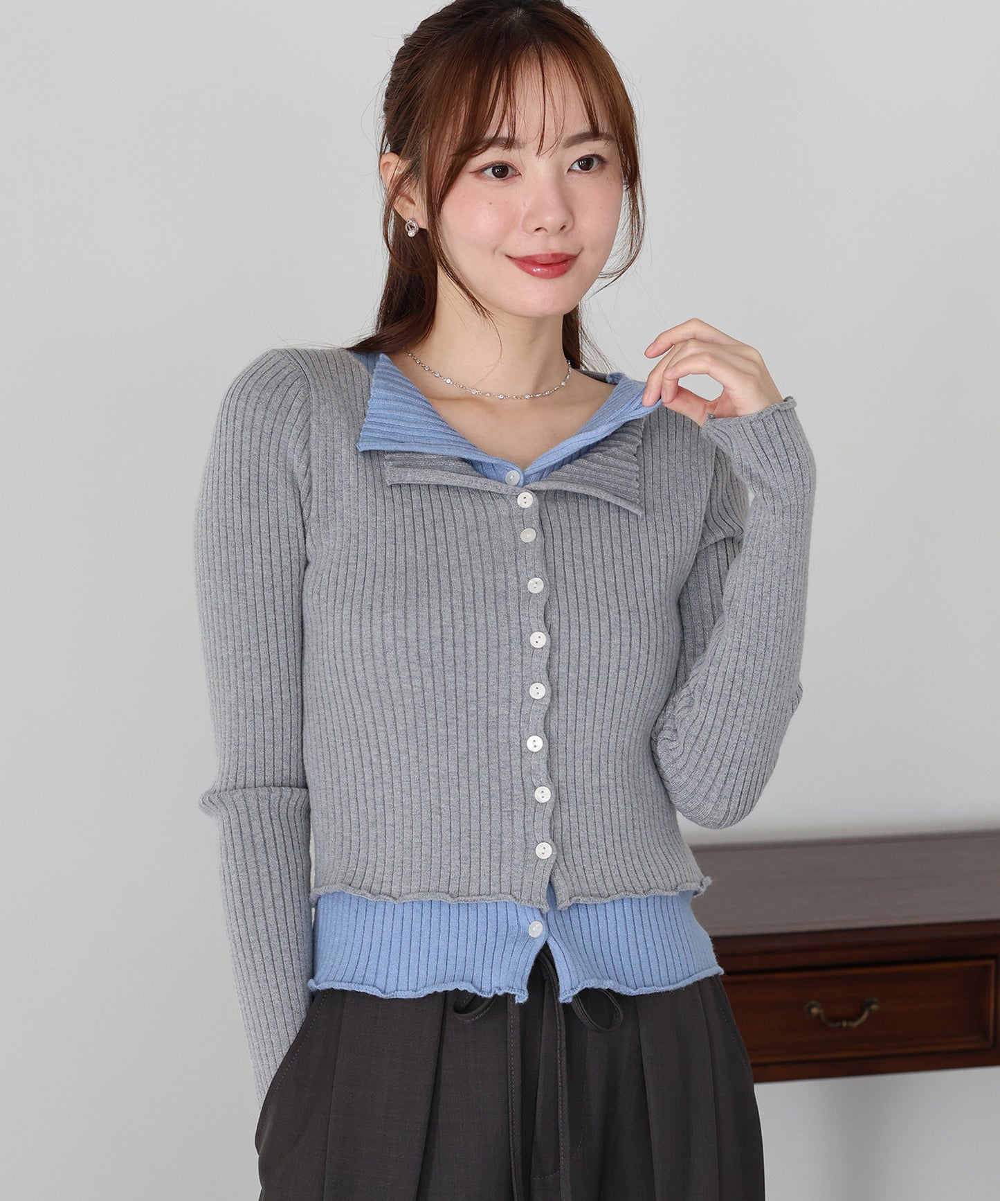 バイカラーレイヤードカーディガン