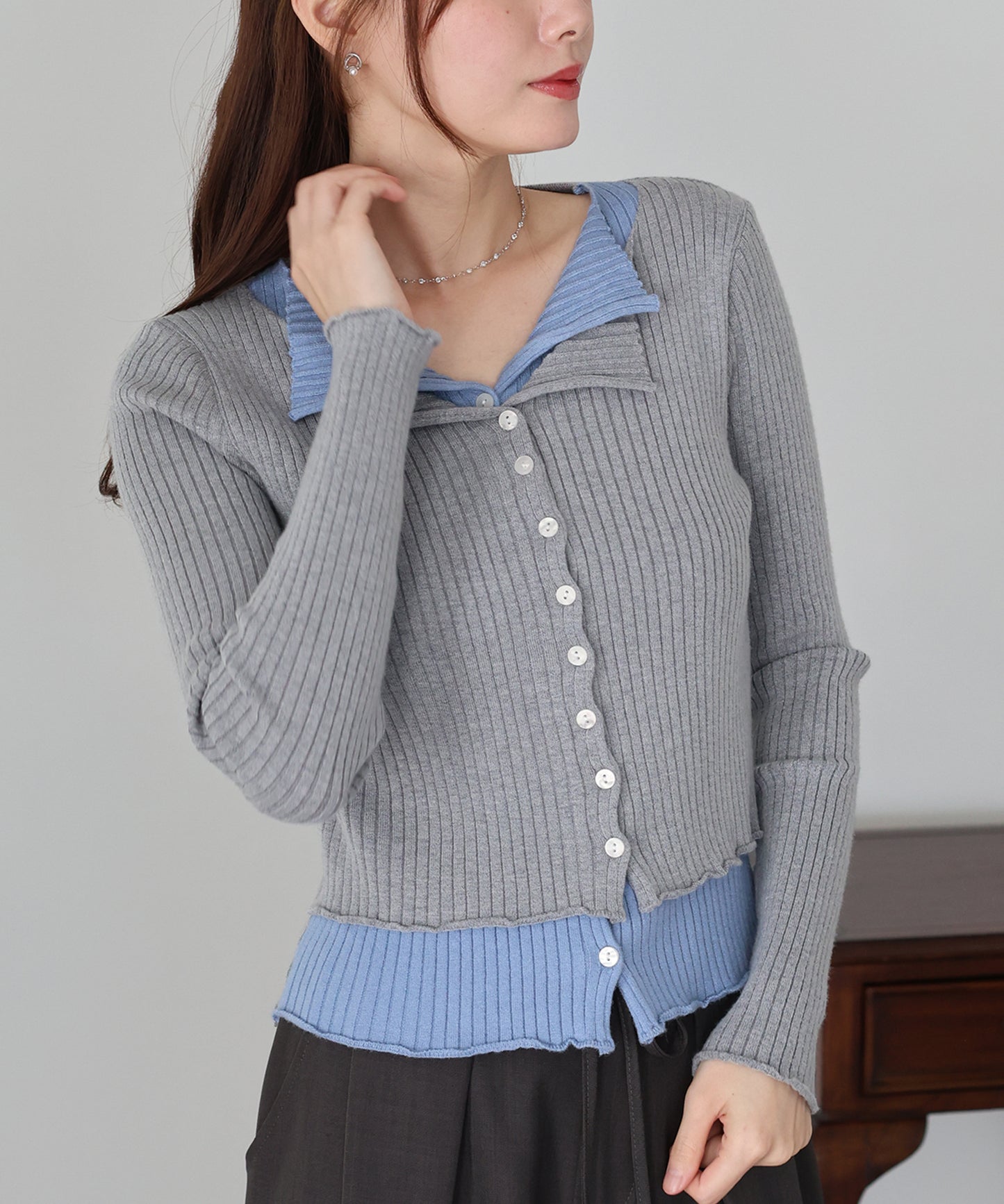 バイカラーレイヤードカーディガン