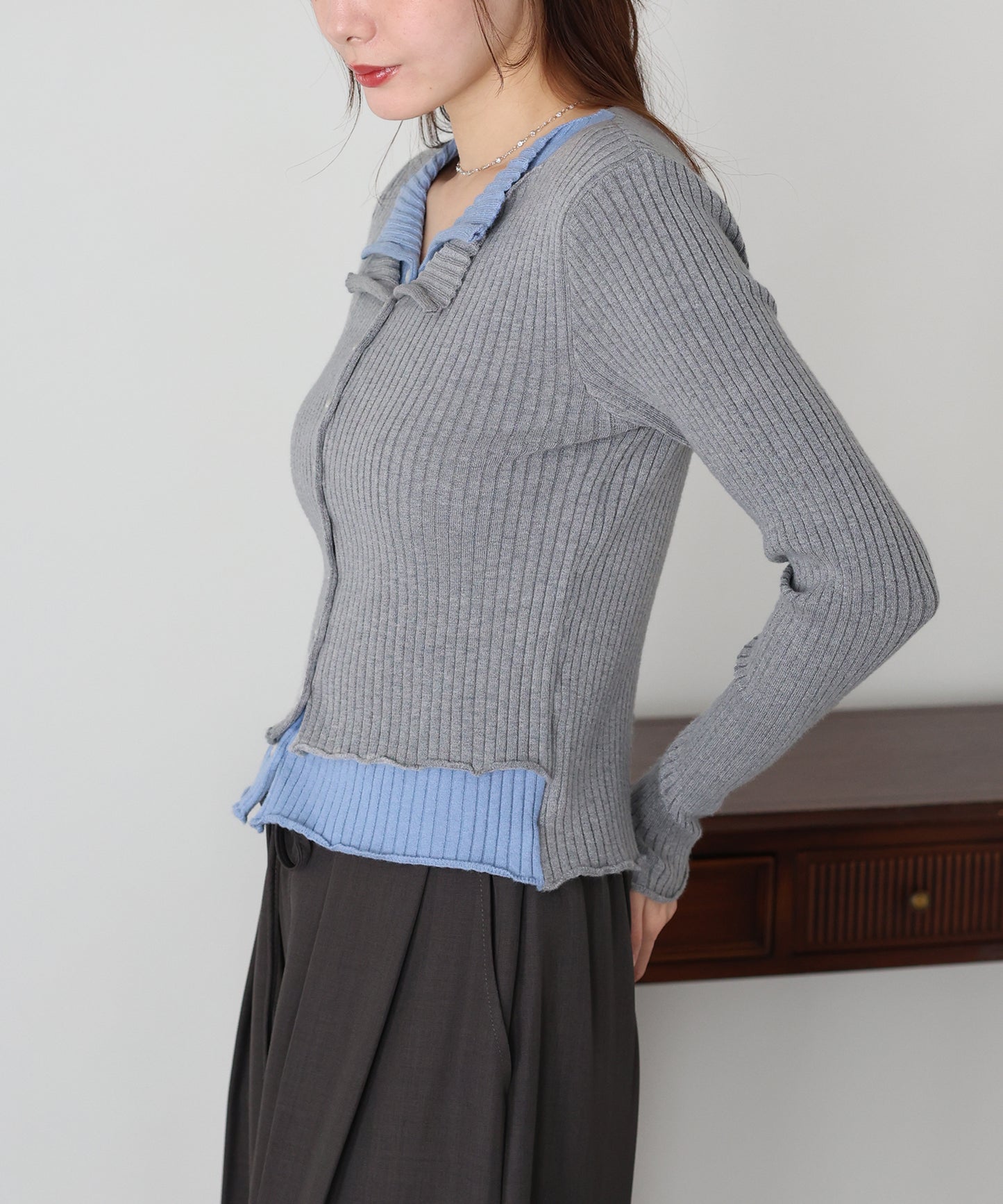 バイカラーレイヤードカーディガン