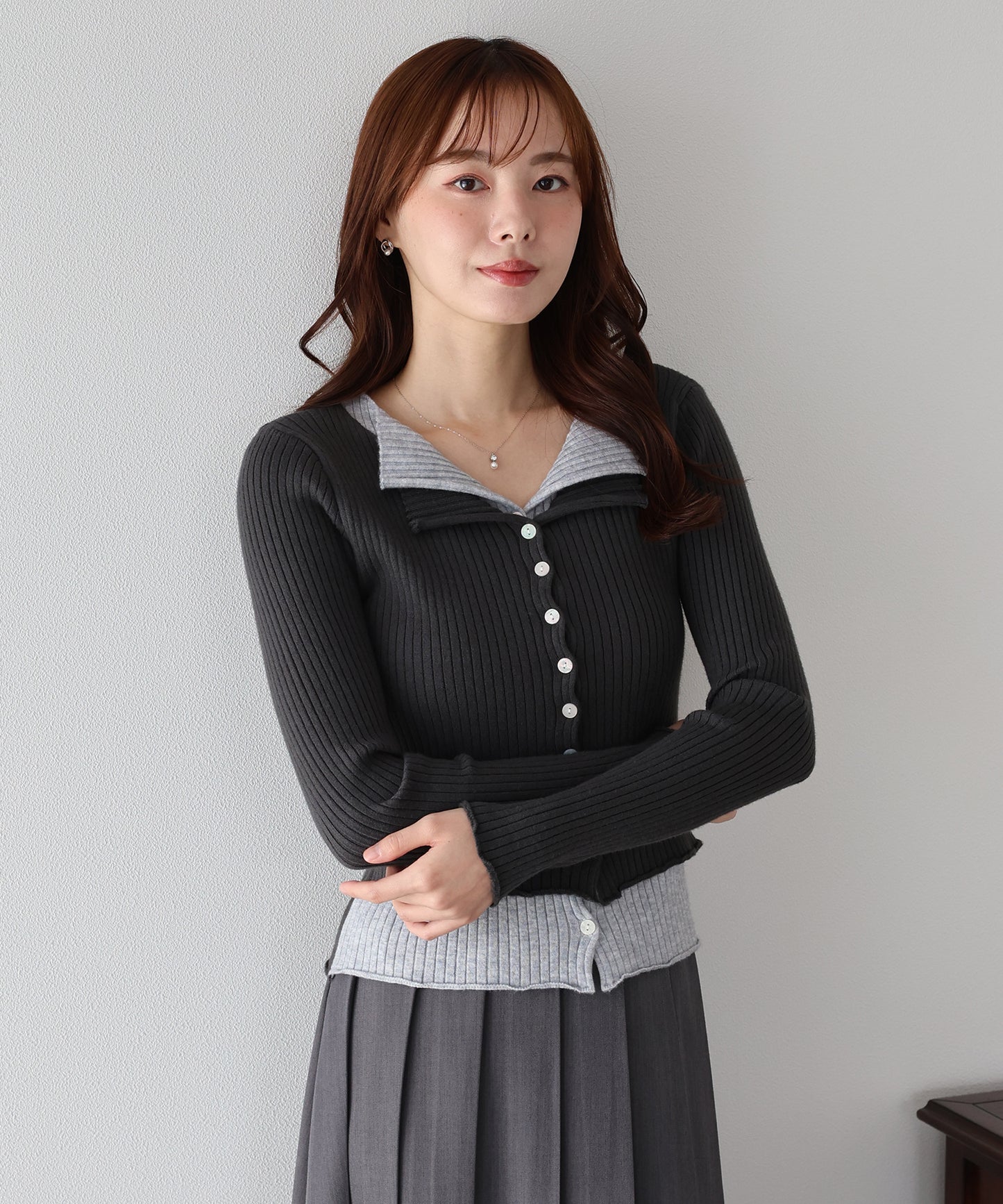 バイカラーレイヤードカーディガン