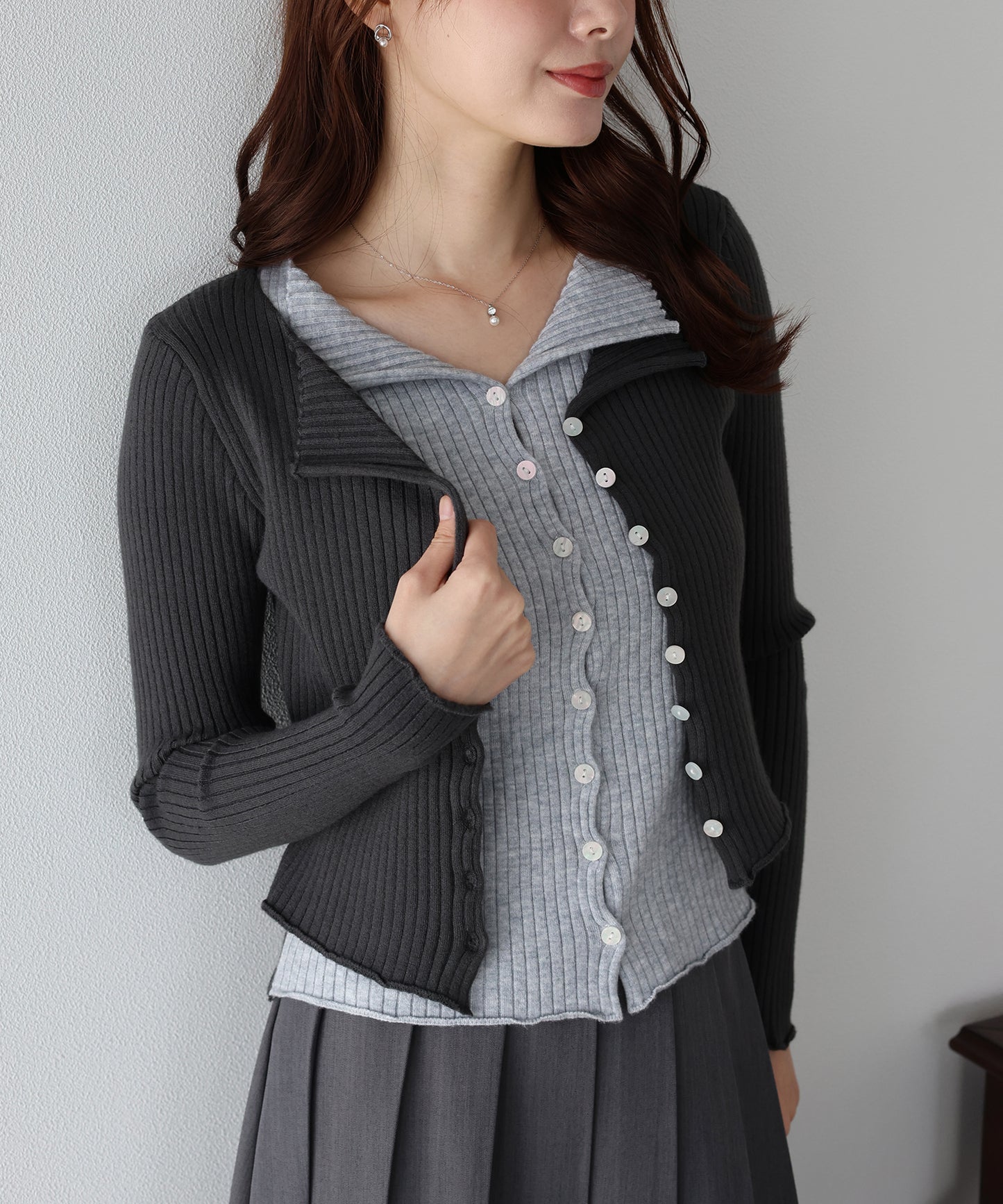 バイカラーレイヤードカーディガン