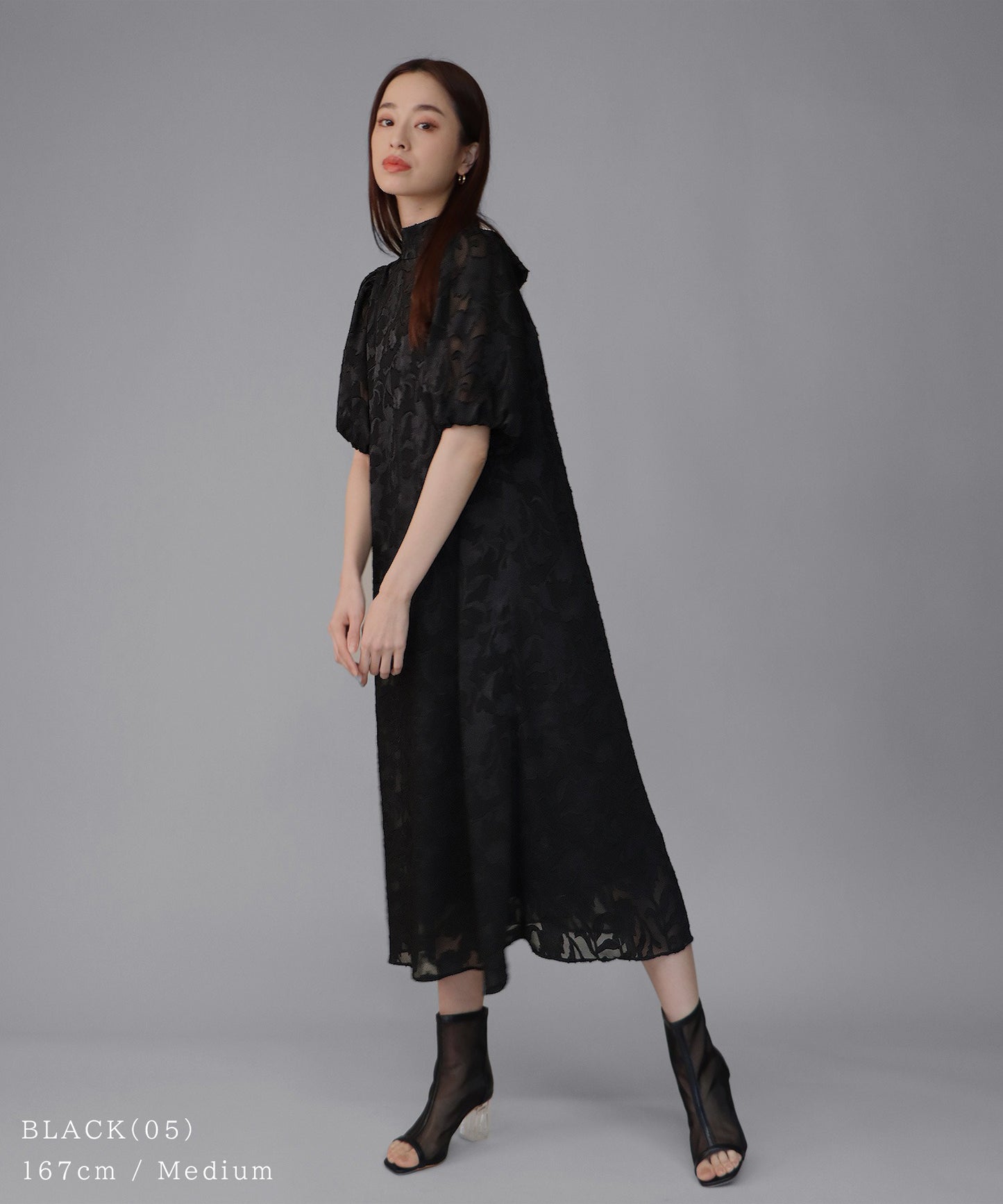 【TIME SALE】日本製 インナー付きバックリボンジャガードドレス