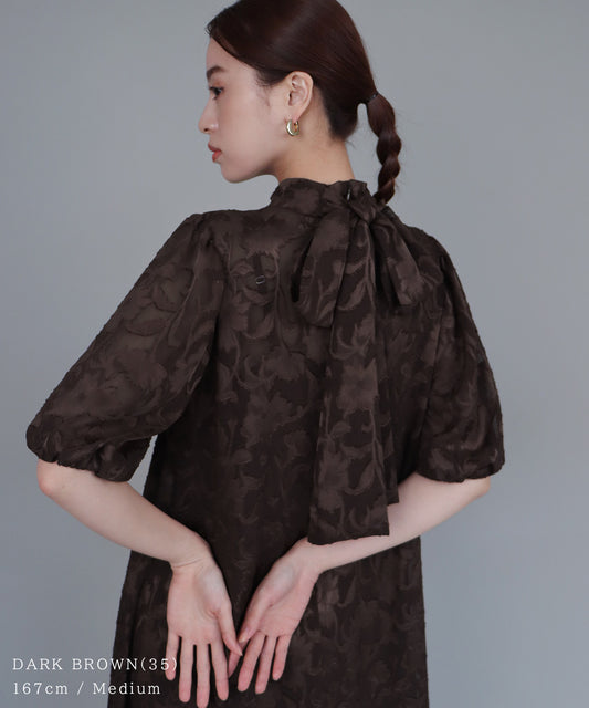 日本製 インナー付きバックリボンジャガードドレス