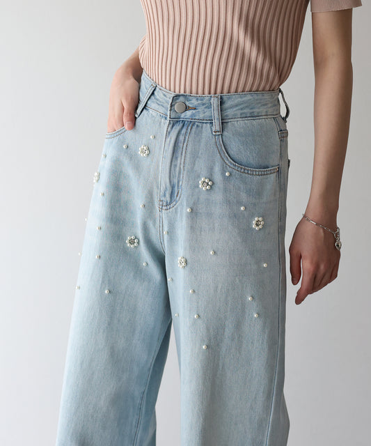 【新商品限定5％OFF（木）】パールフラワーデニム