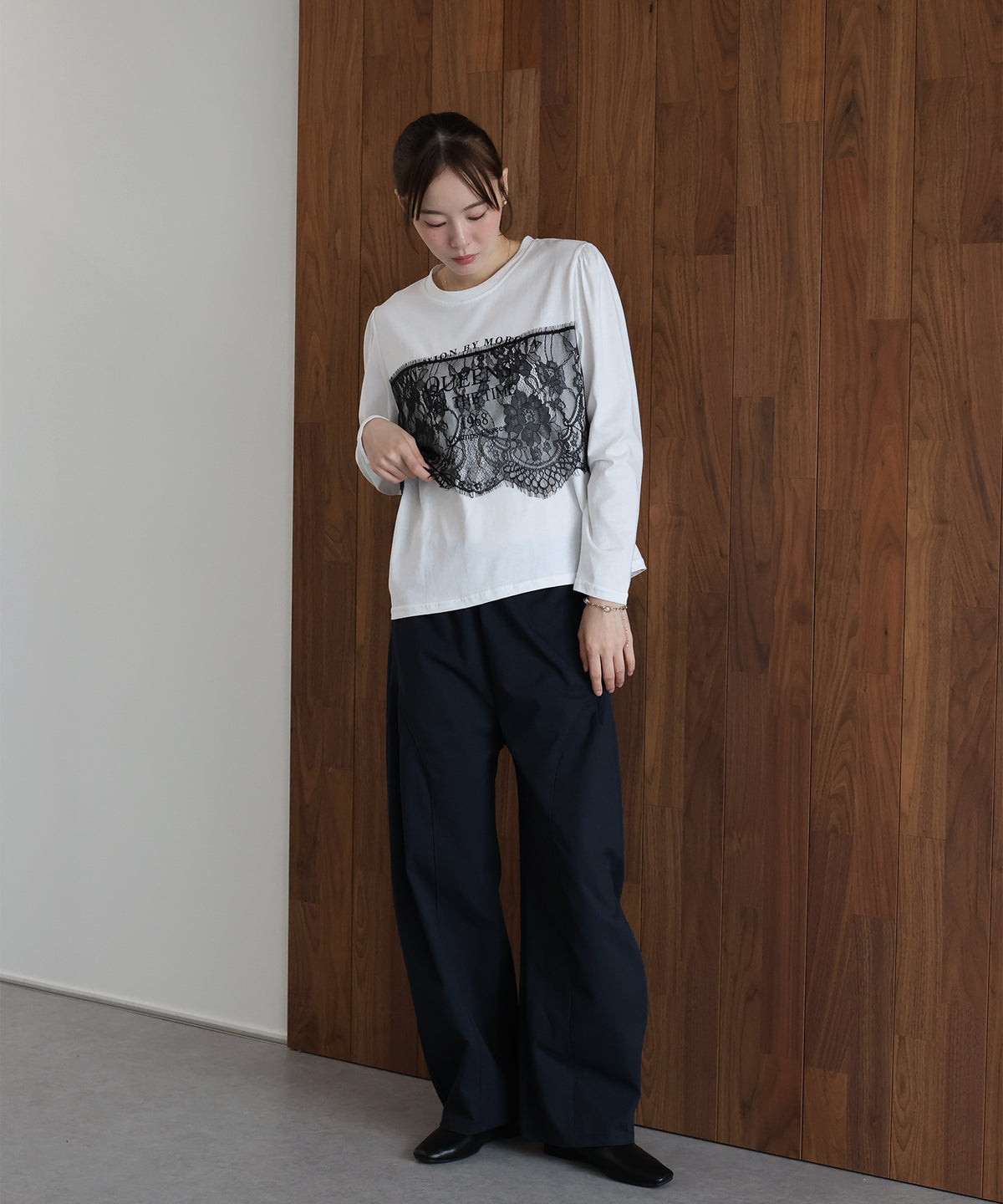 ロングスリーブレースドッキングロゴTシャツ【メール便】
