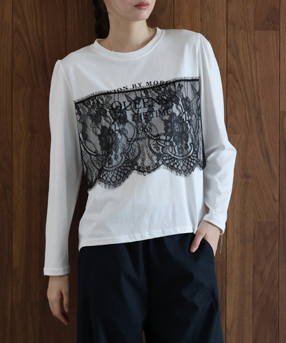 【早割5％OFF】ロングスリーブレースドッキングロゴTシャツ【メール便】