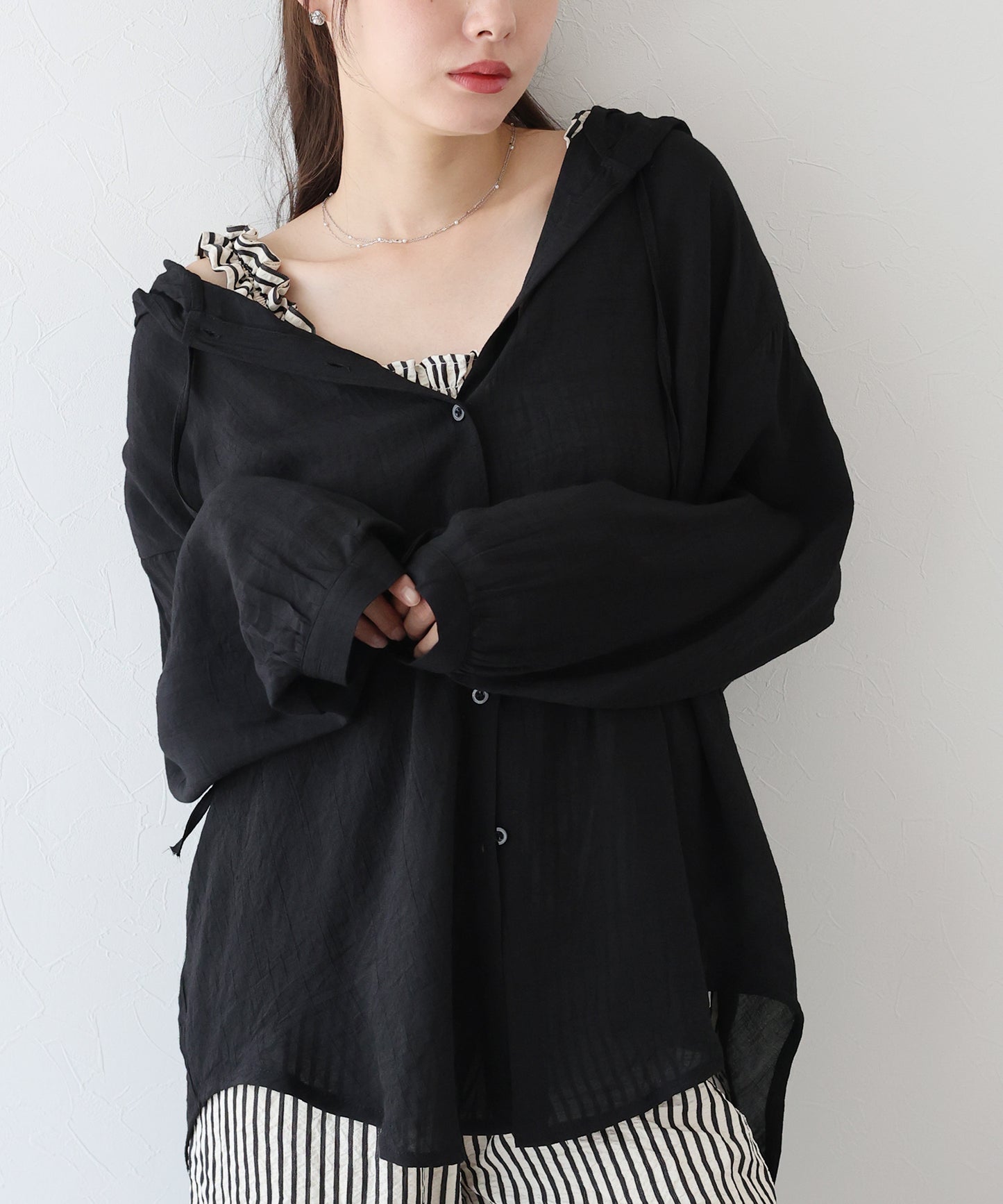 【TIME SALE】フード付きシアーシャツ【ネコポス】
