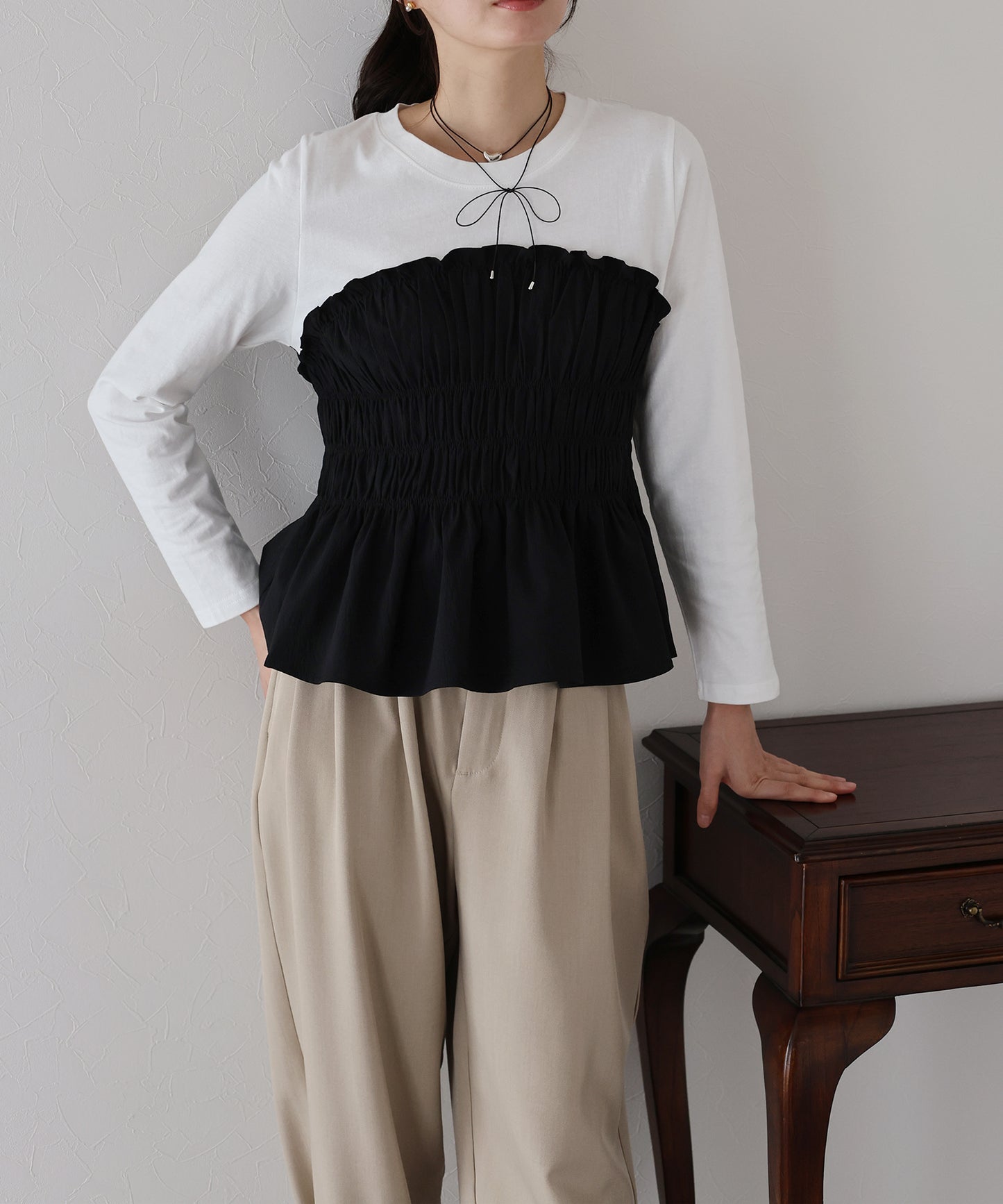 【TIME SALE】シャーリングビスチェドッキングカットソー【ネコポス】