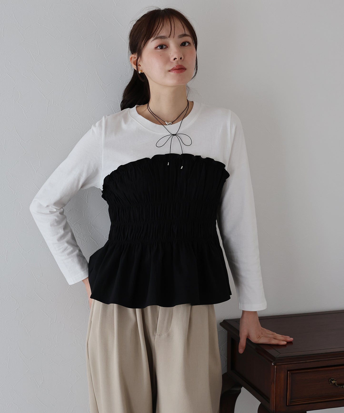 【早割5％OFF】シャーリングビスチェドッキングカットソー【ネコポス】