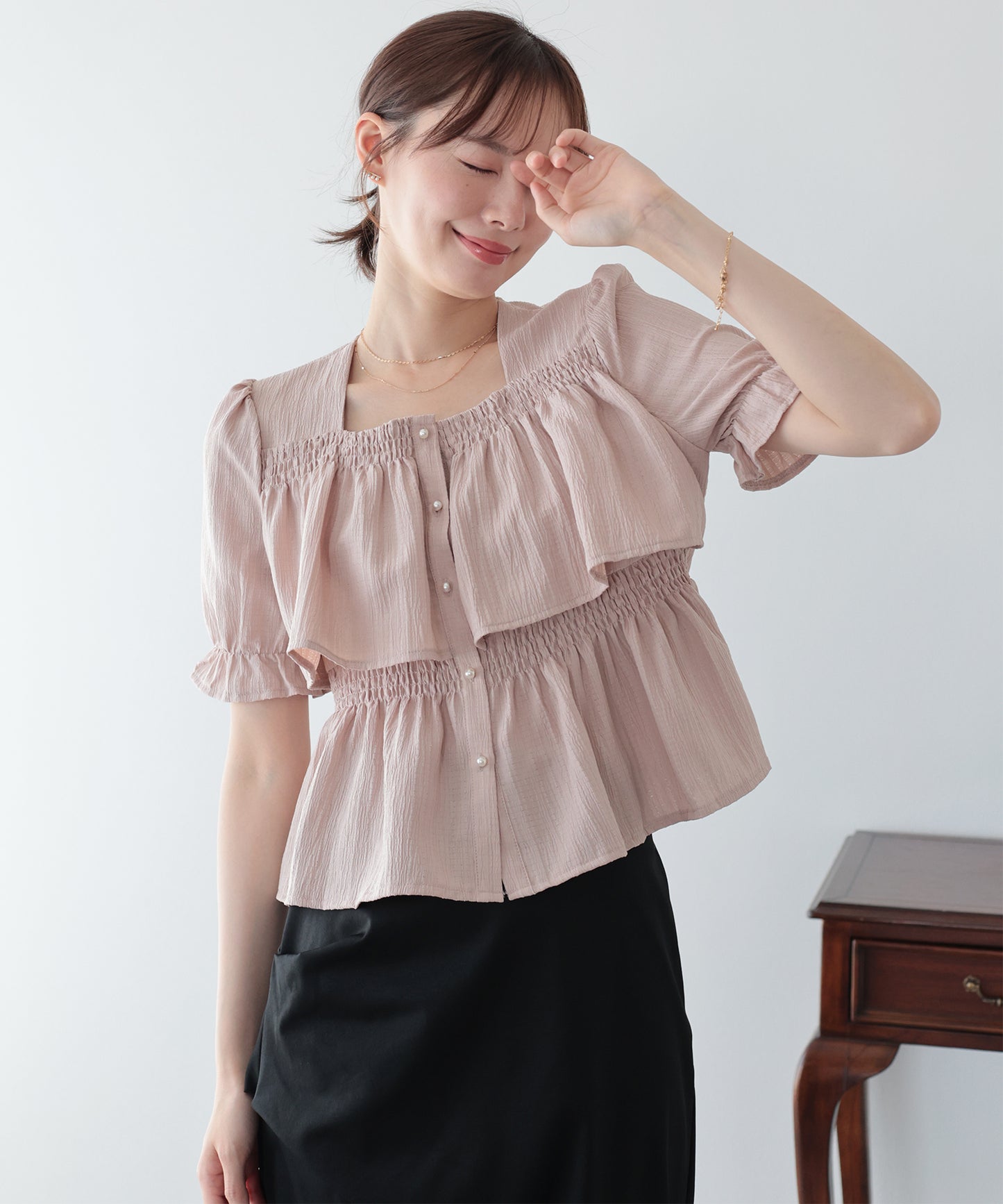 【早割5％OFF】バックリボンスクエアティアードブラウス【メール便】