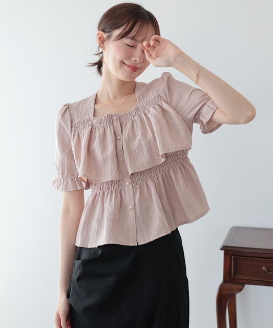 【早割5％OFF】バックリボンスクエアティアードブラウス【メール便】