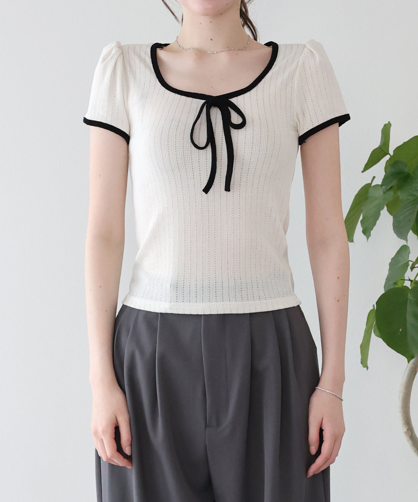 【SALE】バイカラーリボンカットソー【メール便】