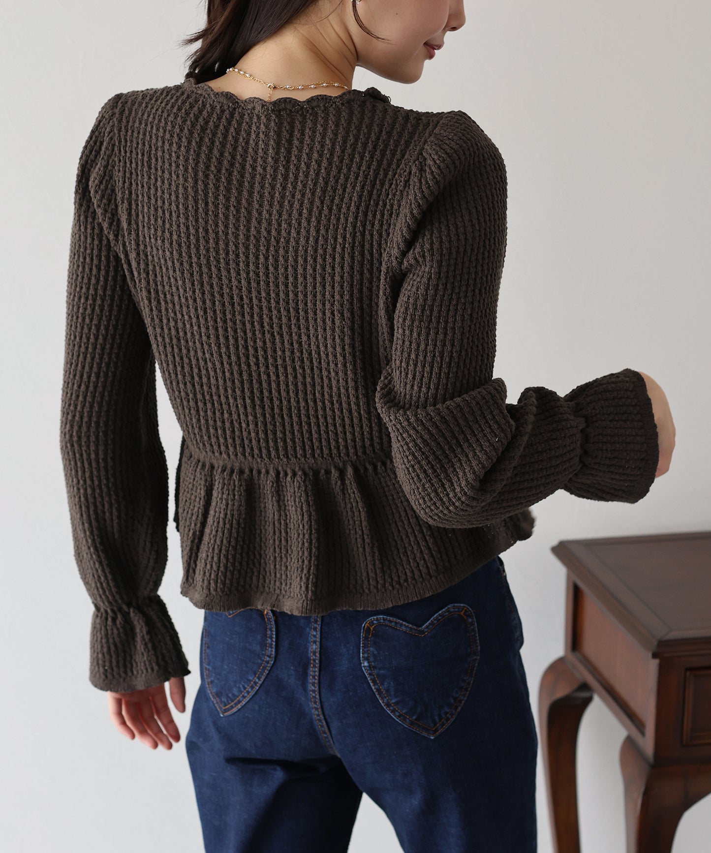 【TIME SALE】パールボタンペプラムニット