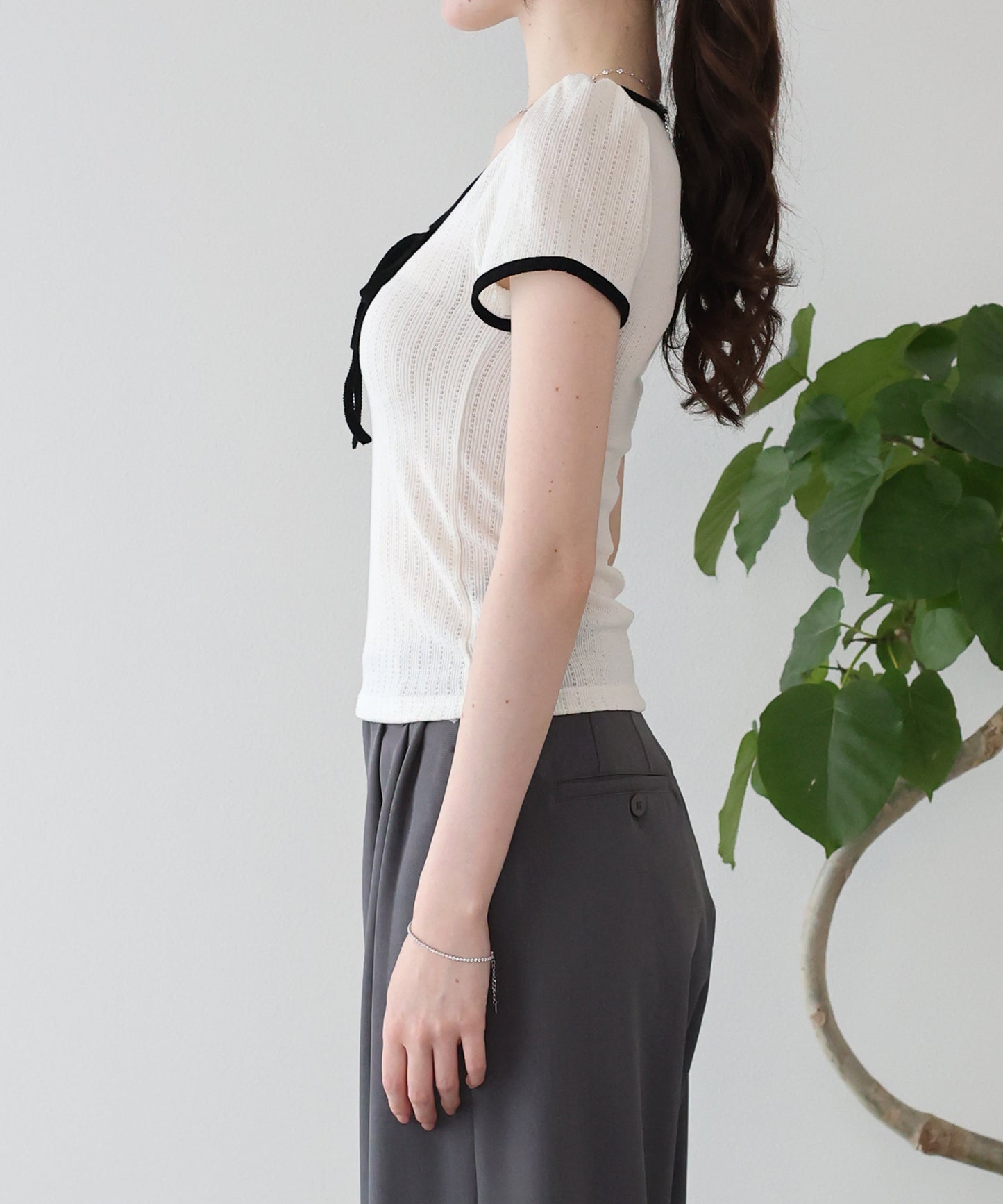 【SALE】バイカラーリボンカットソー【メール便】