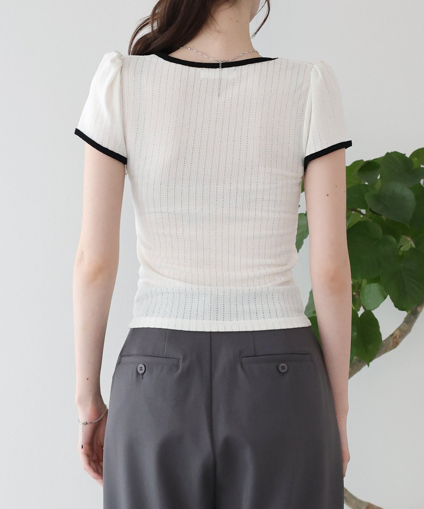 【SALE】バイカラーリボンカットソー【メール便】