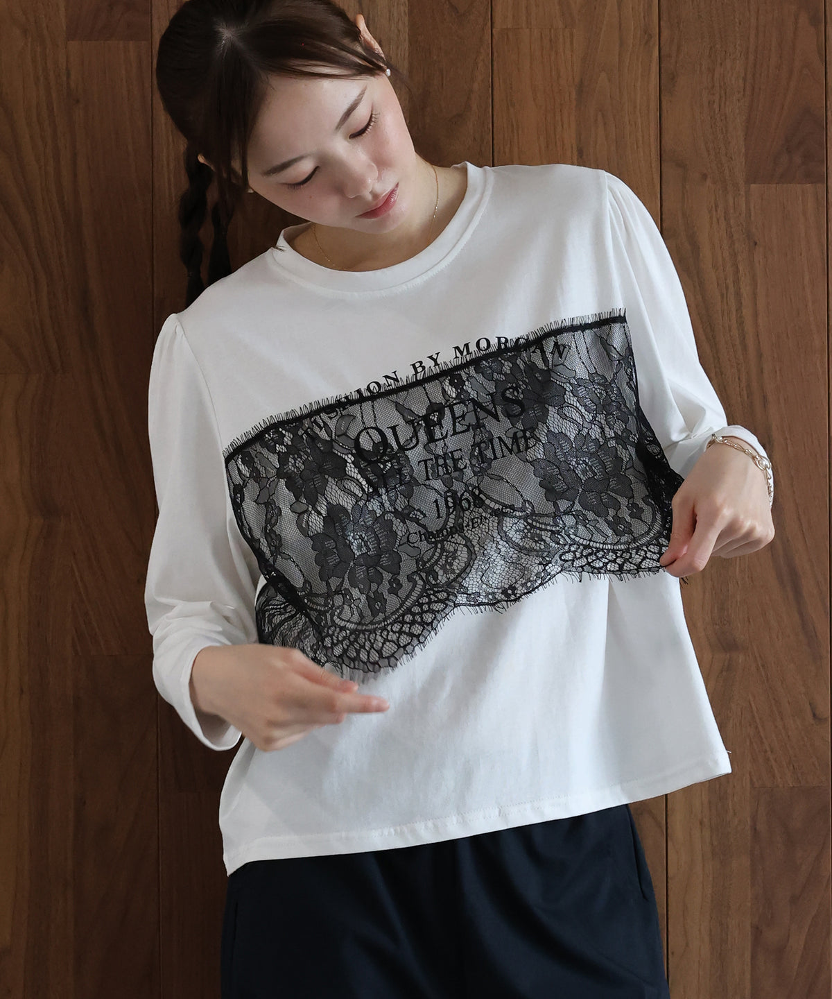 【早割5％OFF】ロングスリーブレースドッキングロゴTシャツ【メール便】
