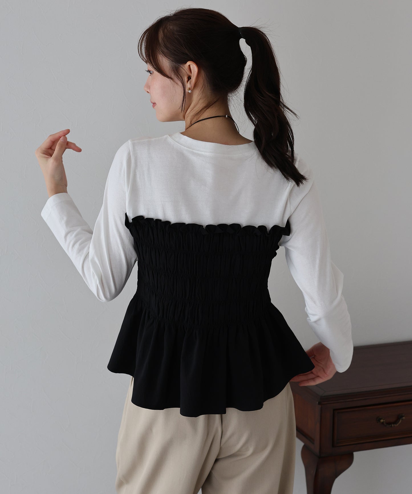 【早割5％OFF】シャーリングビスチェドッキングカットソー【ネコポス】