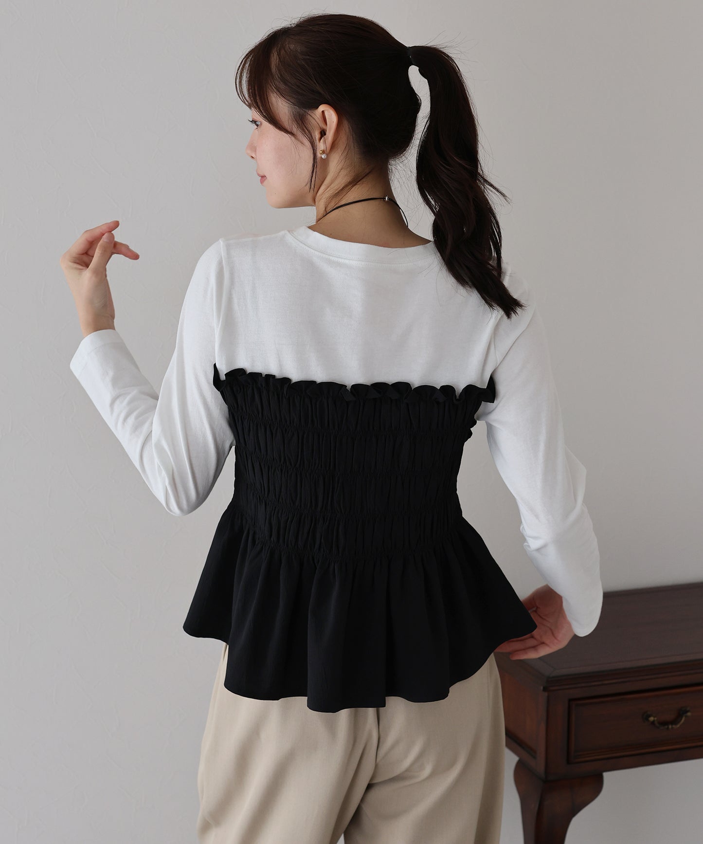 【TIME SALE】シャーリングビスチェドッキングカットソー【ネコポス】