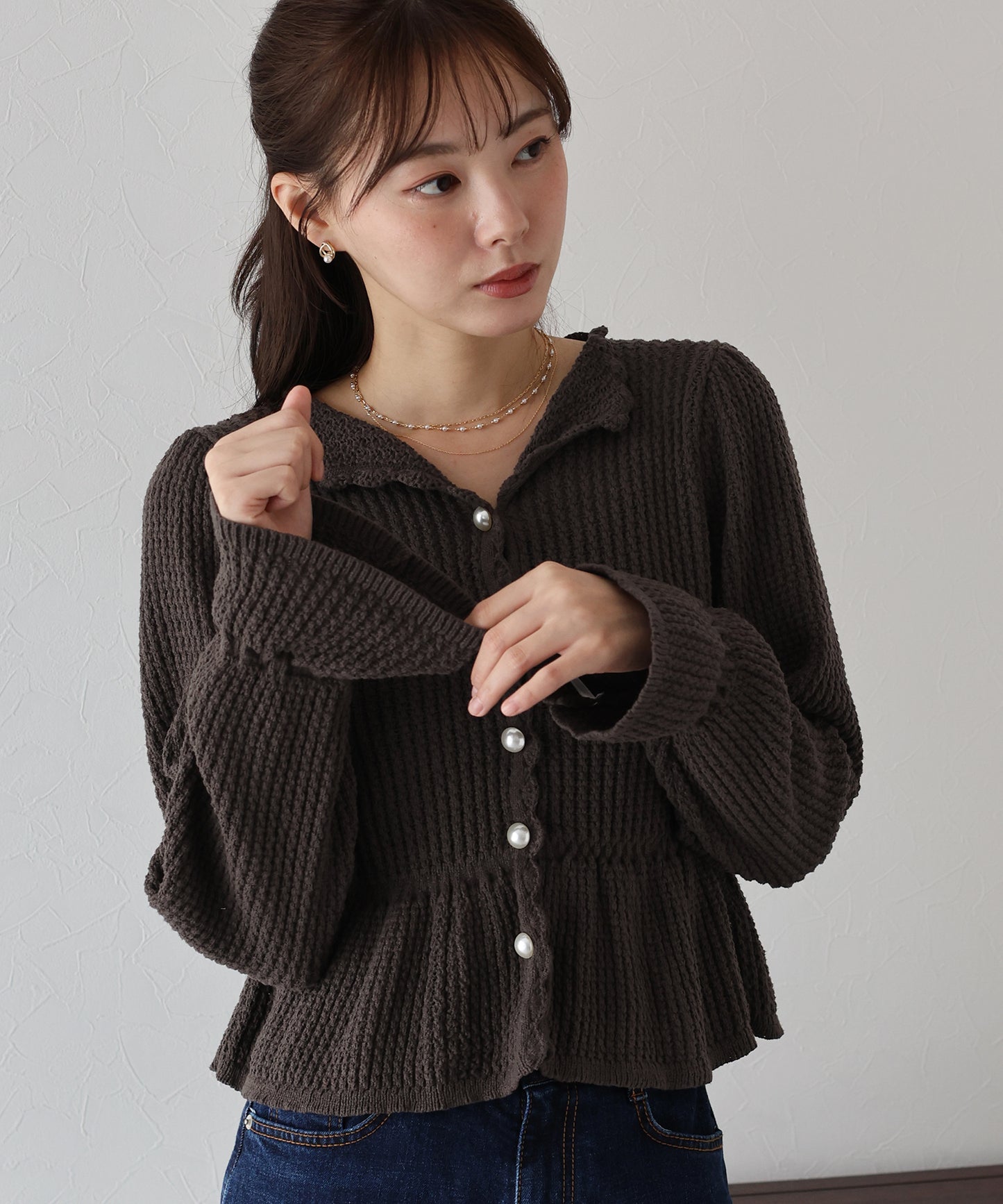 【TIME SALE】パールボタンペプラムニット