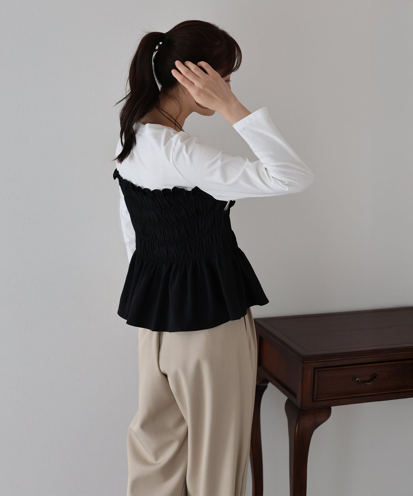 【TIME SALE】シャーリングビスチェドッキングカットソー【ネコポス】