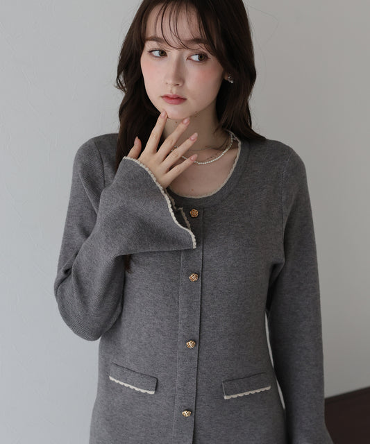 【早割5％OFF】金ボタンニットワンピース