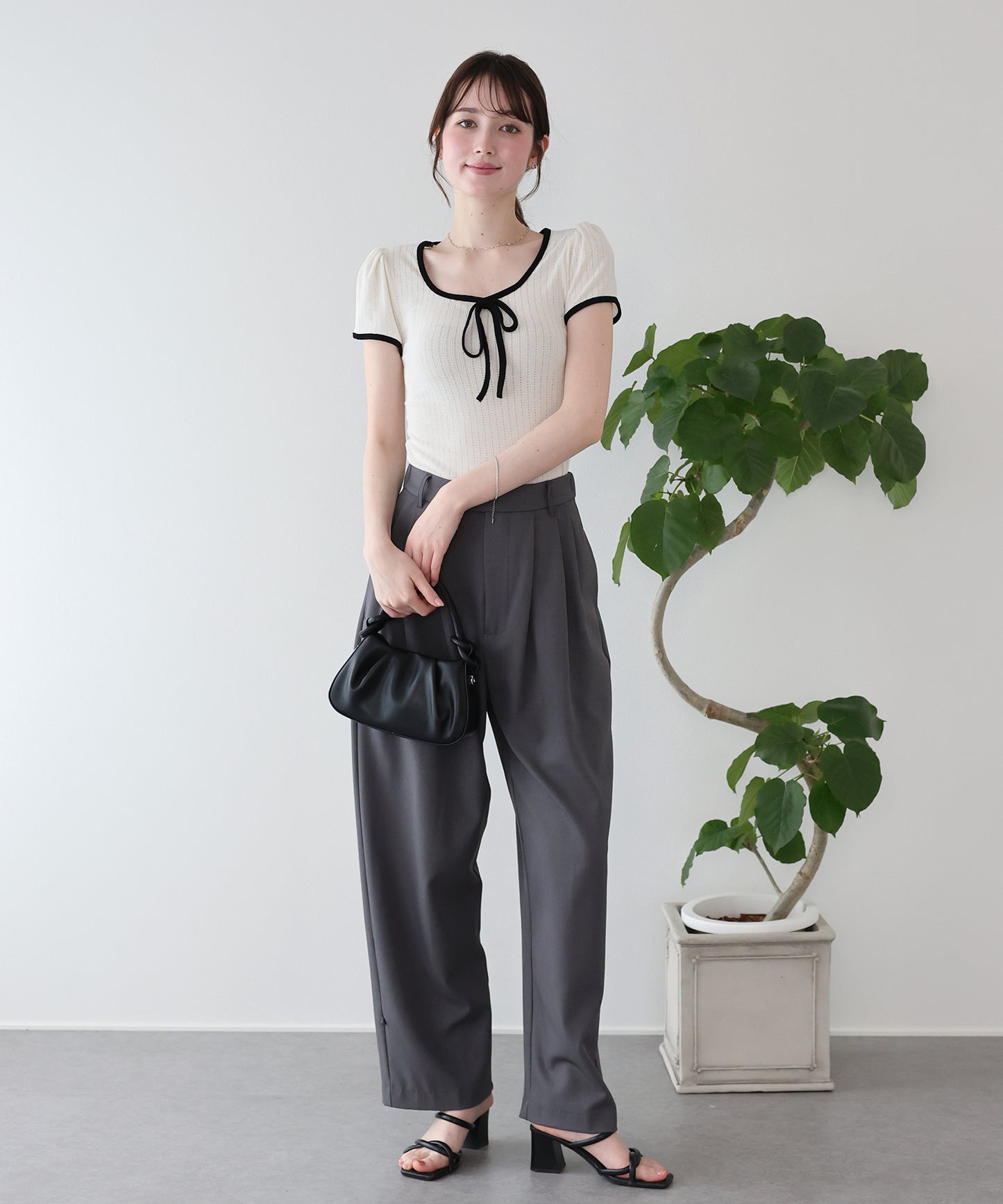 【SALE】バイカラーリボンカットソー【メール便】