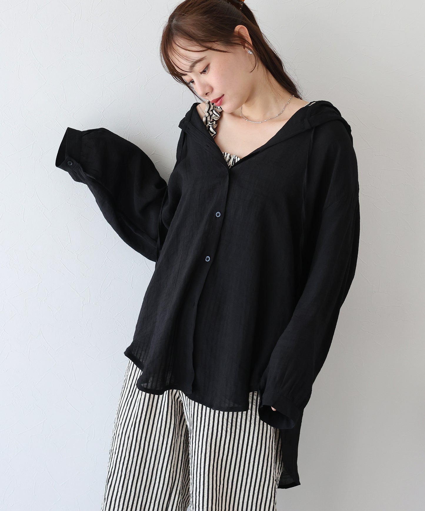 【TIME SALE】フード付きシアーシャツ【ネコポス】