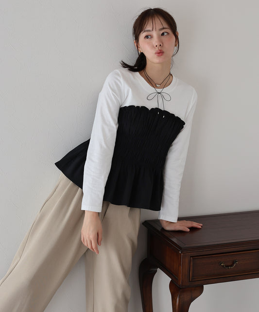 【TIME SALE】シャーリングビスチェドッキングカットソー【ネコポス】