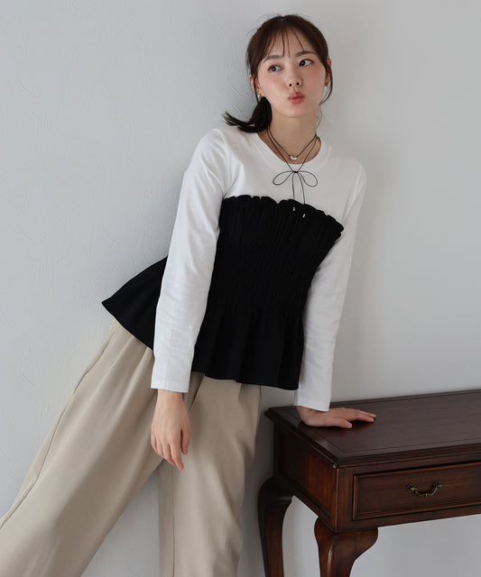 【早割5％OFF】シャーリングビスチェドッキングカットソー【ネコポス】