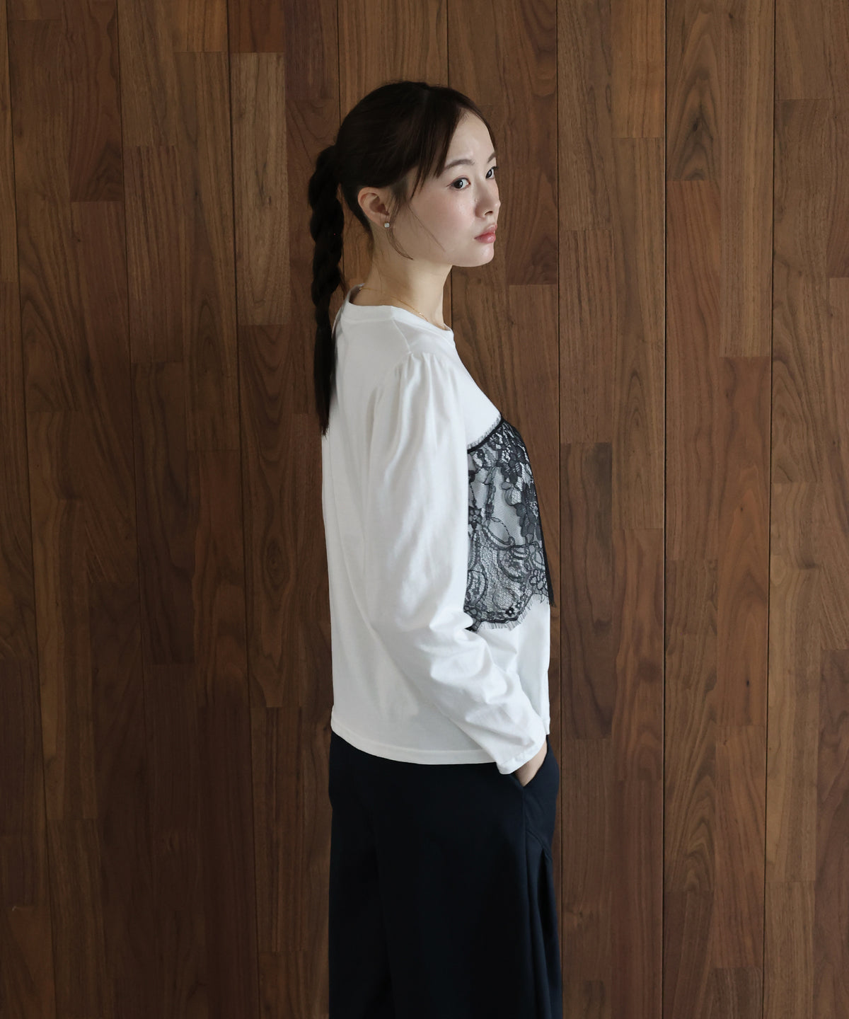 ロングスリーブレースドッキングロゴTシャツ【メール便】